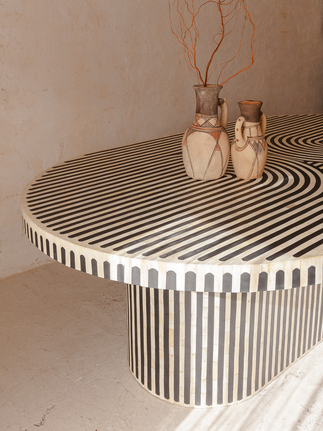 Nova Dining Table in Black and White Bone Inlay by Tabeer Homes