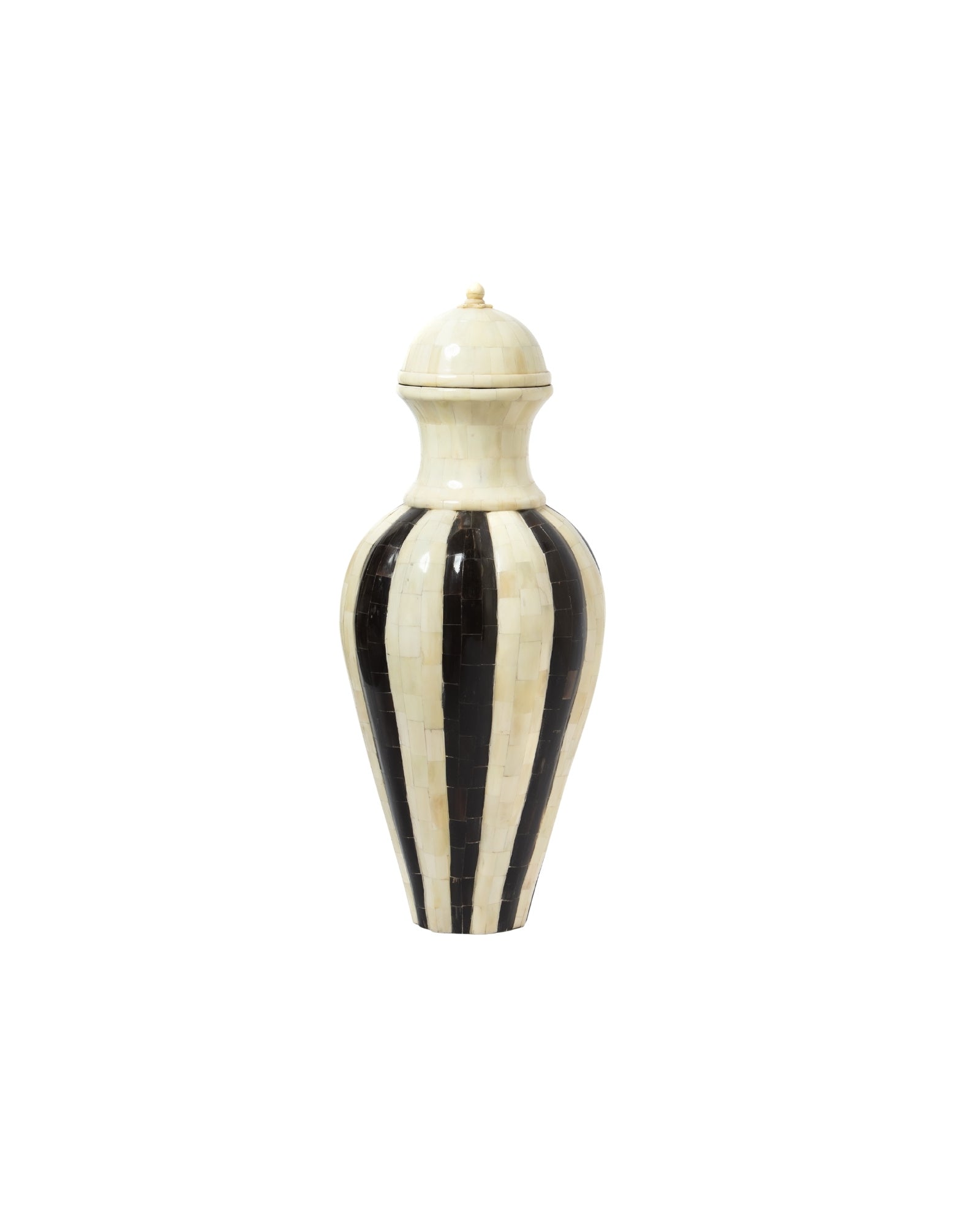 Black bone inlay vase with striped pattern, handcrafted tall decorative vase with sculptural form