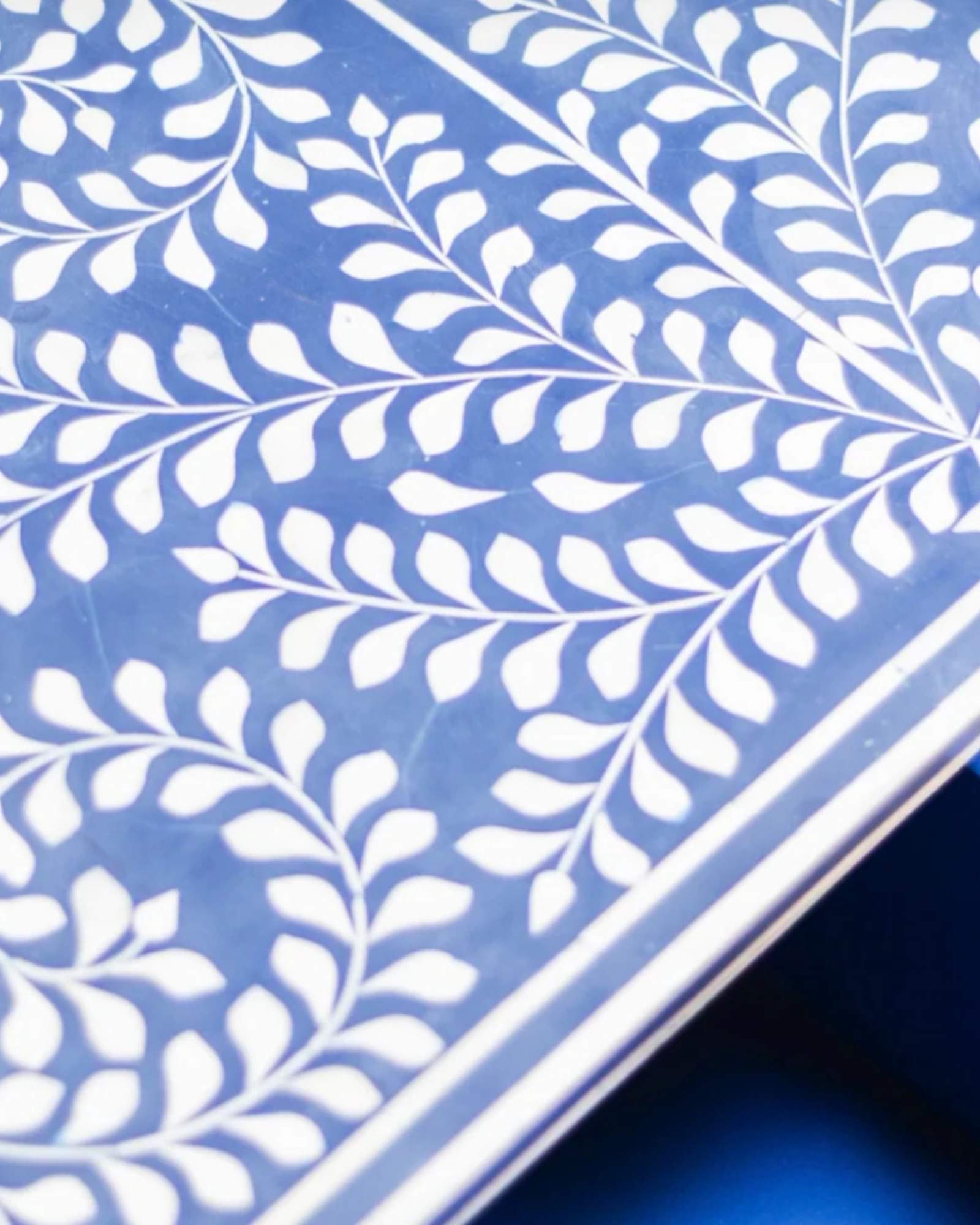 Orbit Chest of Drawers, blue bone inlay design, handcrafted floral pattern by Tabeer Homes.