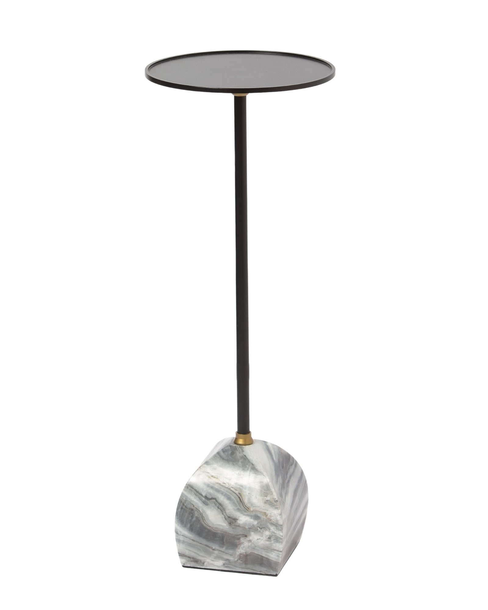Praia Side Table – Black Metal & Grey Marble Base by Tabeer Homes, handcrafted modern side table.