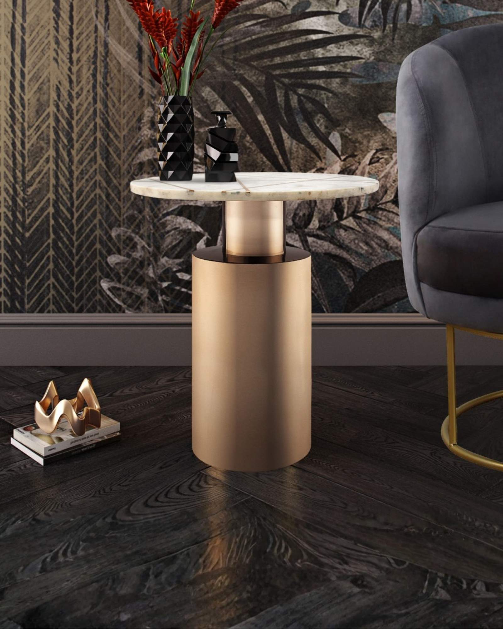 Rohini Side Table - White Marble - Tabeer Homes