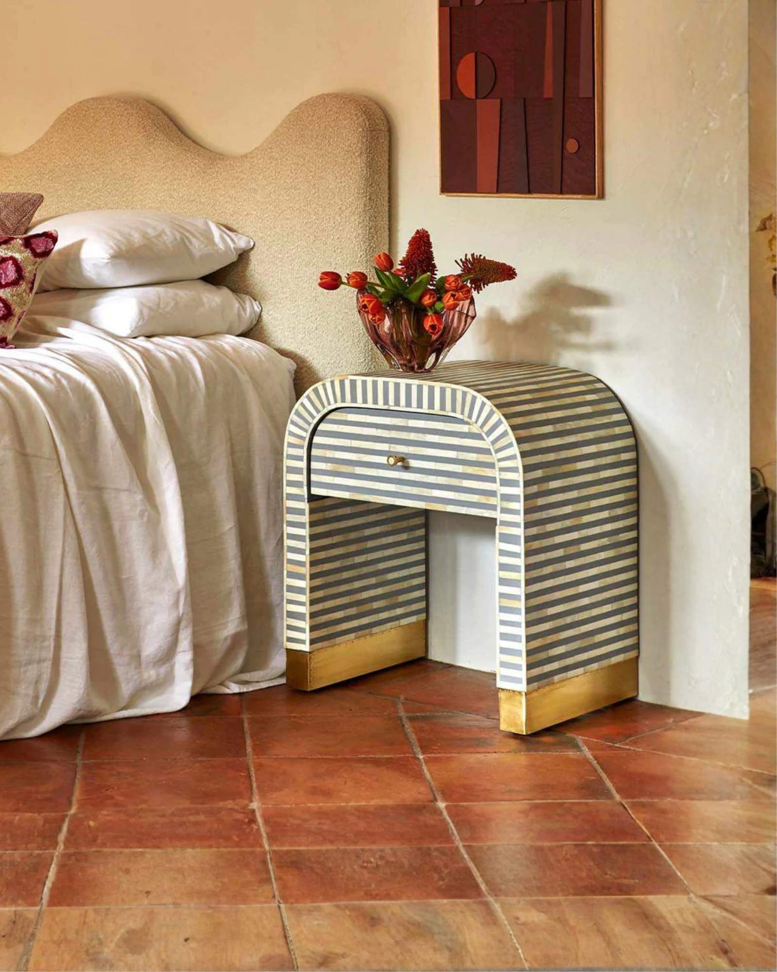 Saphed Bone Inlay Side Drawers - Grey Bone Inlay - Tabeer Homes