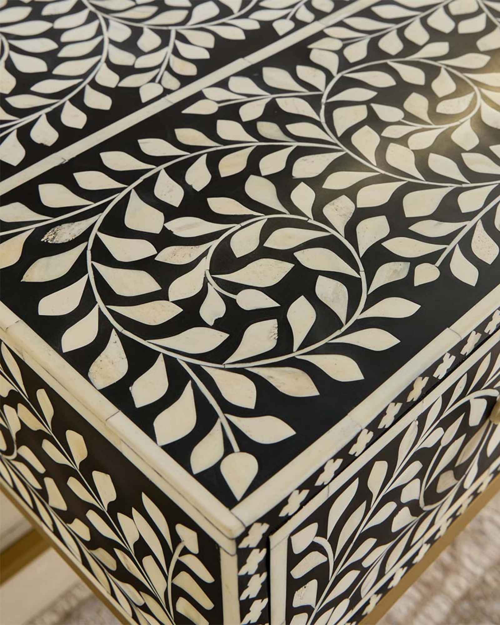 Seema Dresser Console & Stool - Black & White Bone Inlay - Tabeer Homes