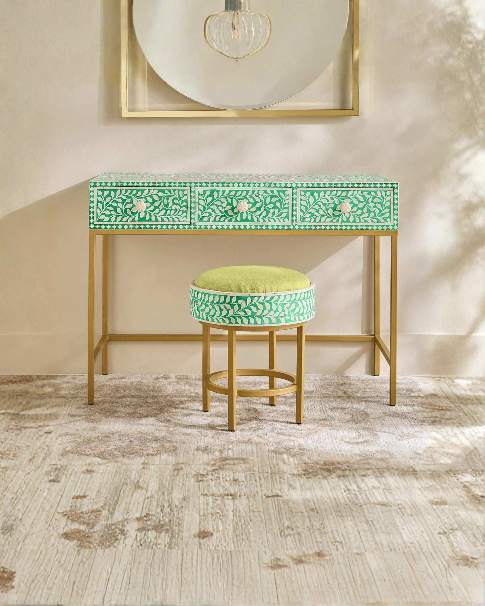Seema Dresser Console & Stool - Green Bone Inlay