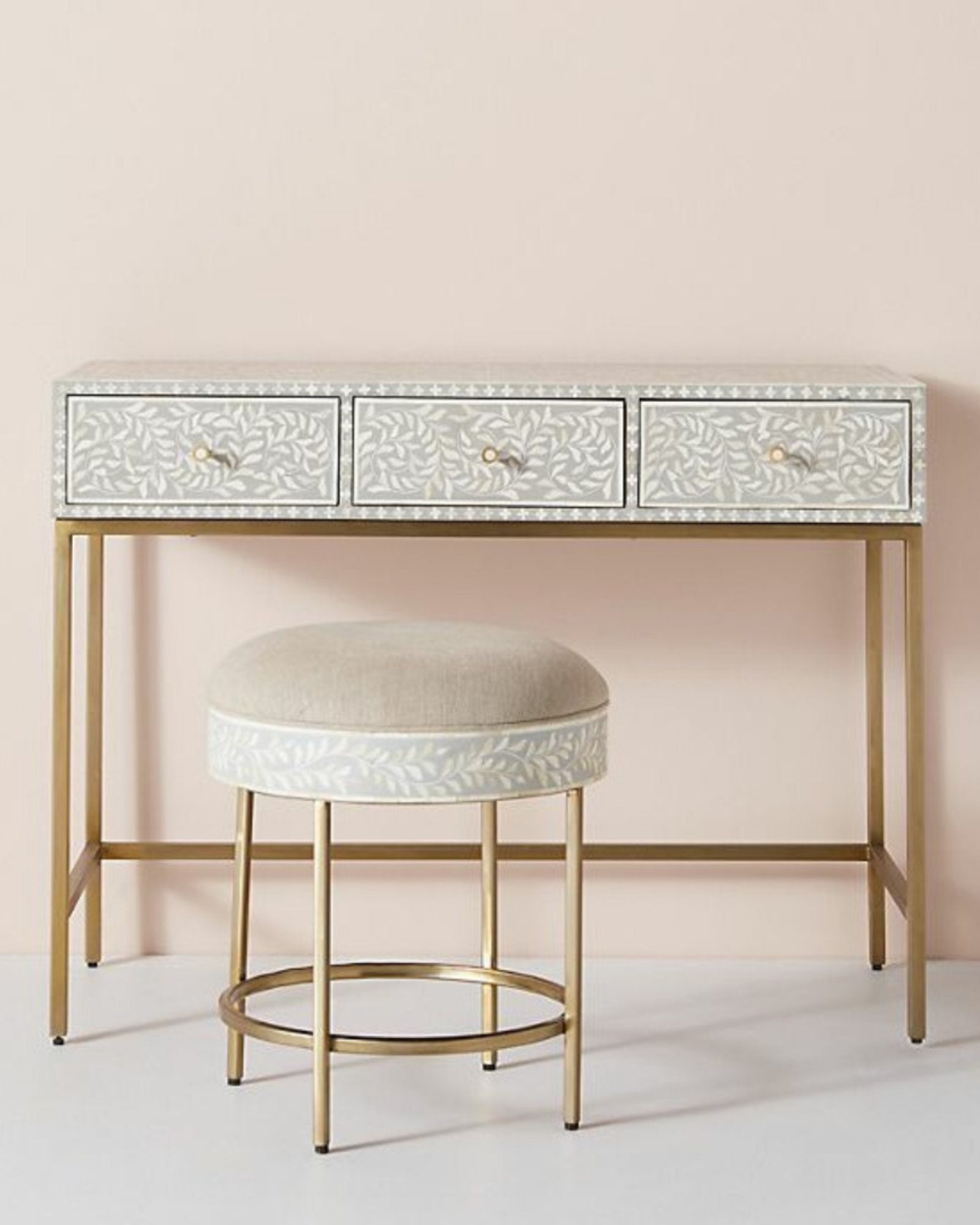 Seema Dresser Console & Stool - Grey Bone Inlay