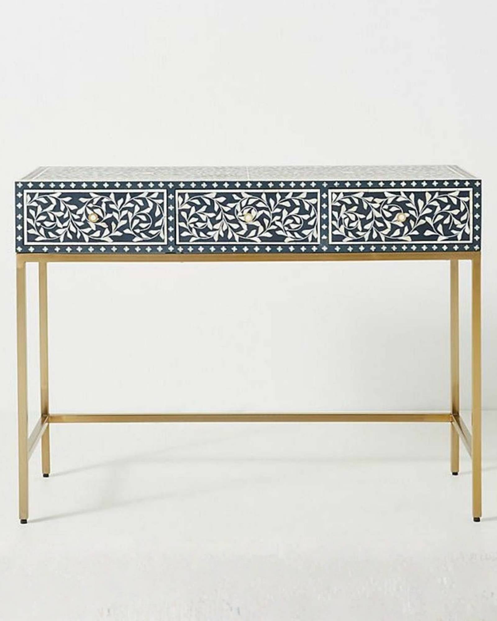 Seema Dresser Console & Stool - Navy Blue Bone Inlay - Tabeer Homes