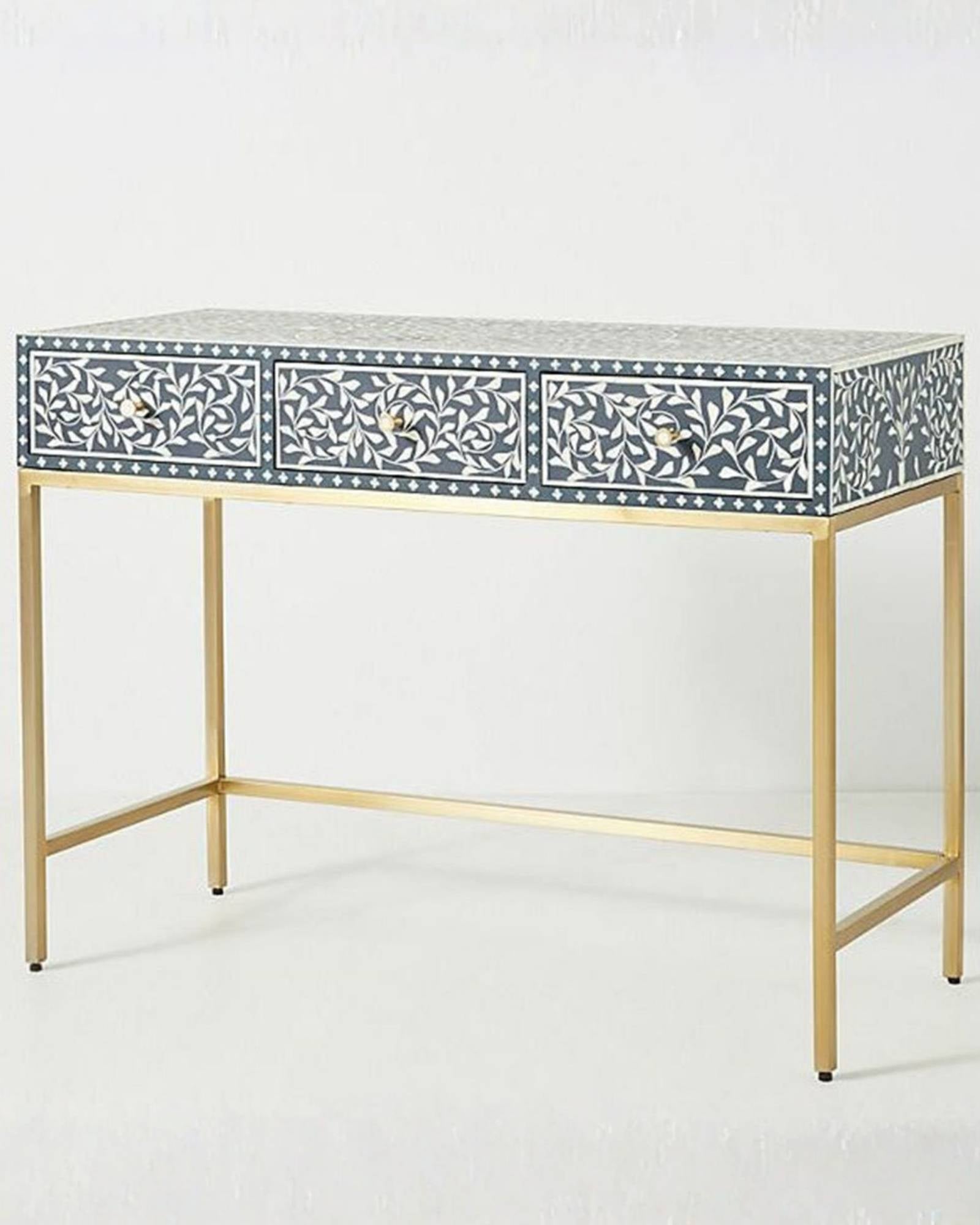 Seema Dresser Console & Stool - Navy Blue Bone Inlay - Tabeer Homes