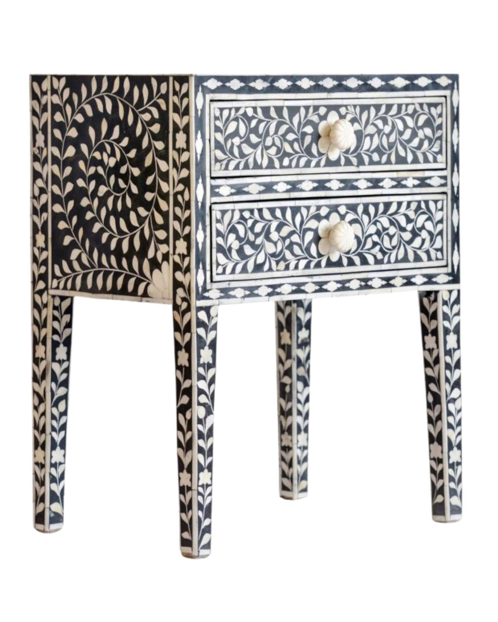 Seema Side Drawer - Black & White Bone Inlay - Tabeer Homes