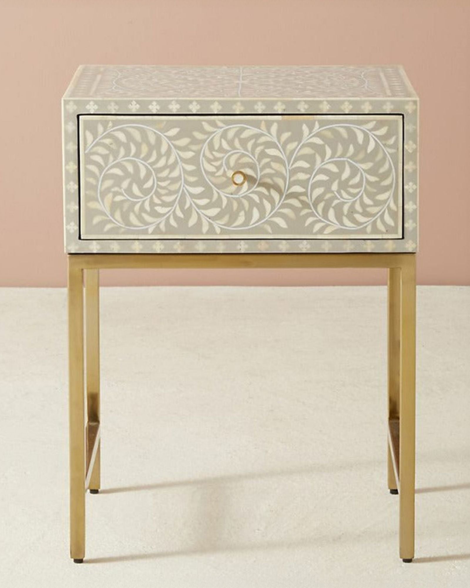Seema Side Drawer - Grey Bone Inlay - Tabeer Homes