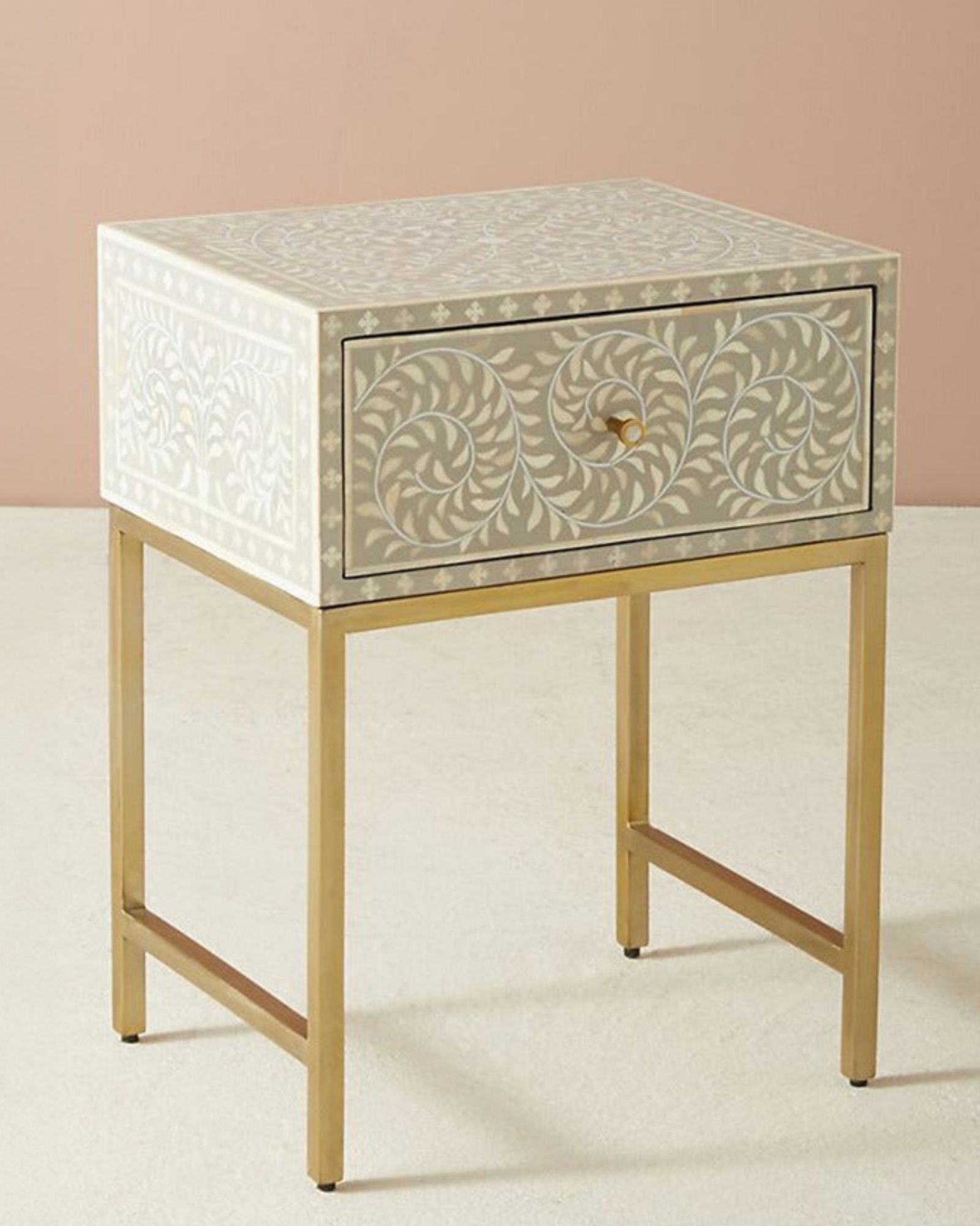 Seema Side Drawer - Grey Bone Inlay - Tabeer Homes