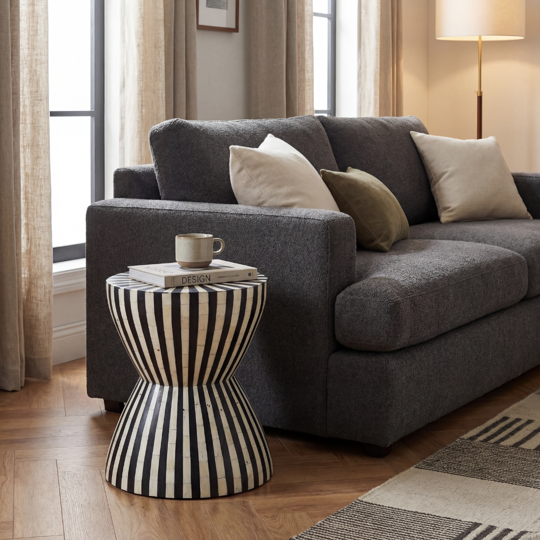 Surat Side Table - Black & White Bone Inlay - Tabeer Homes