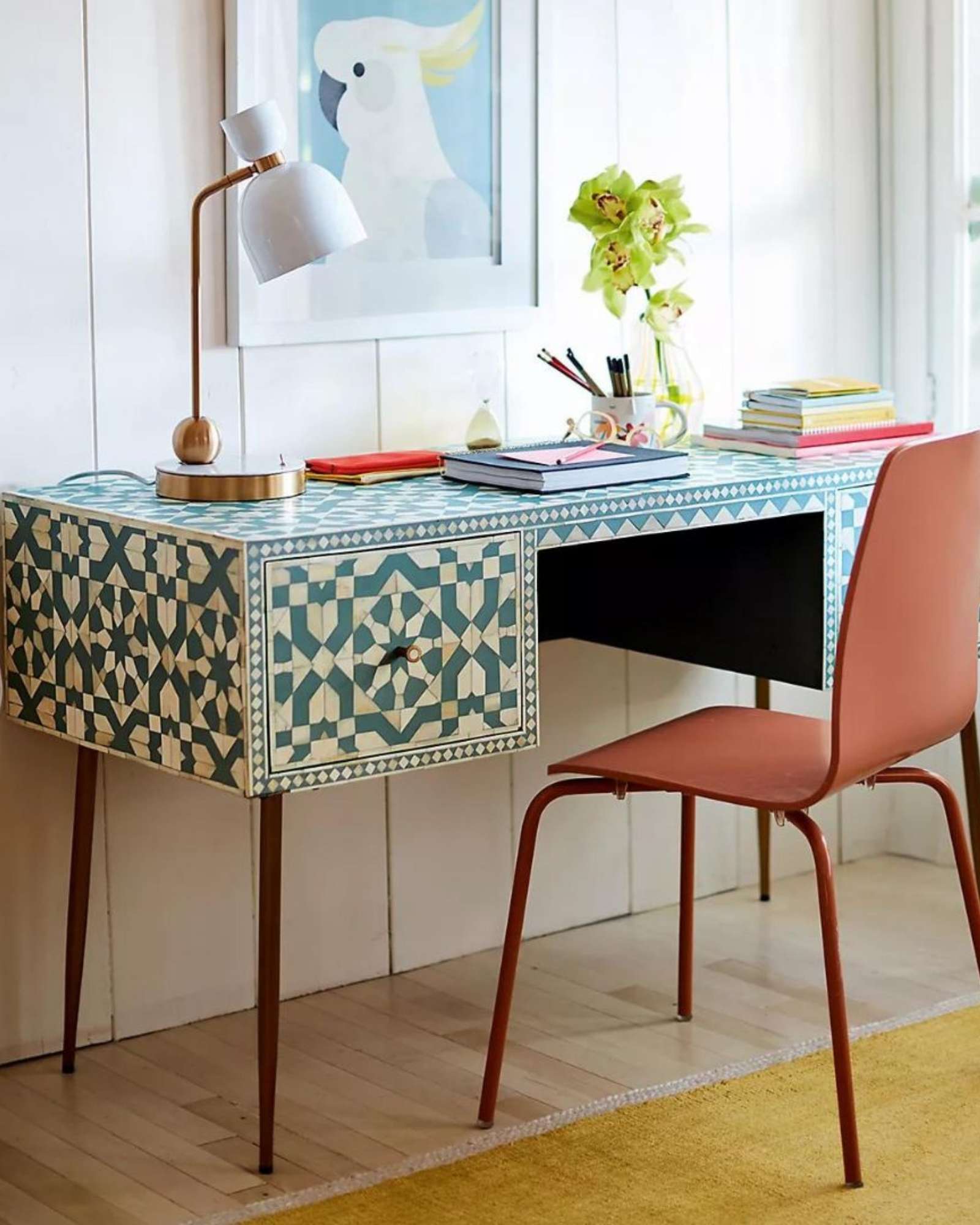 Taara Console Desk - Green Bone Inlay - Tabeer Homes