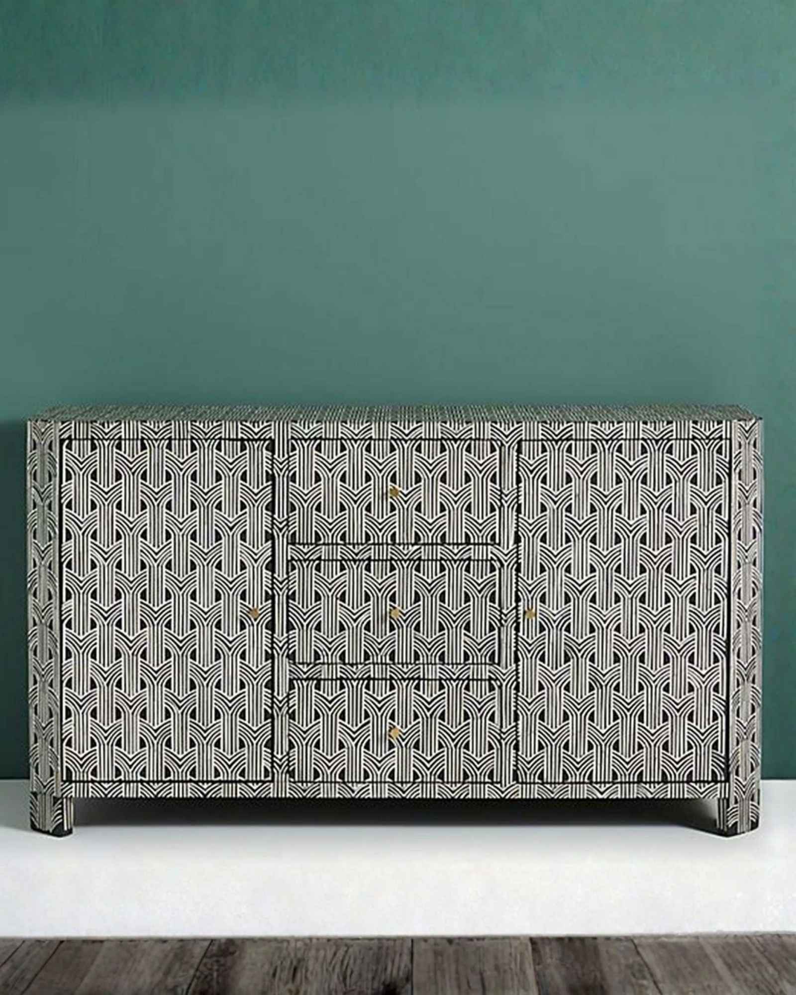 Tamia Sideboard Buffet - Black & White Bone Inlay