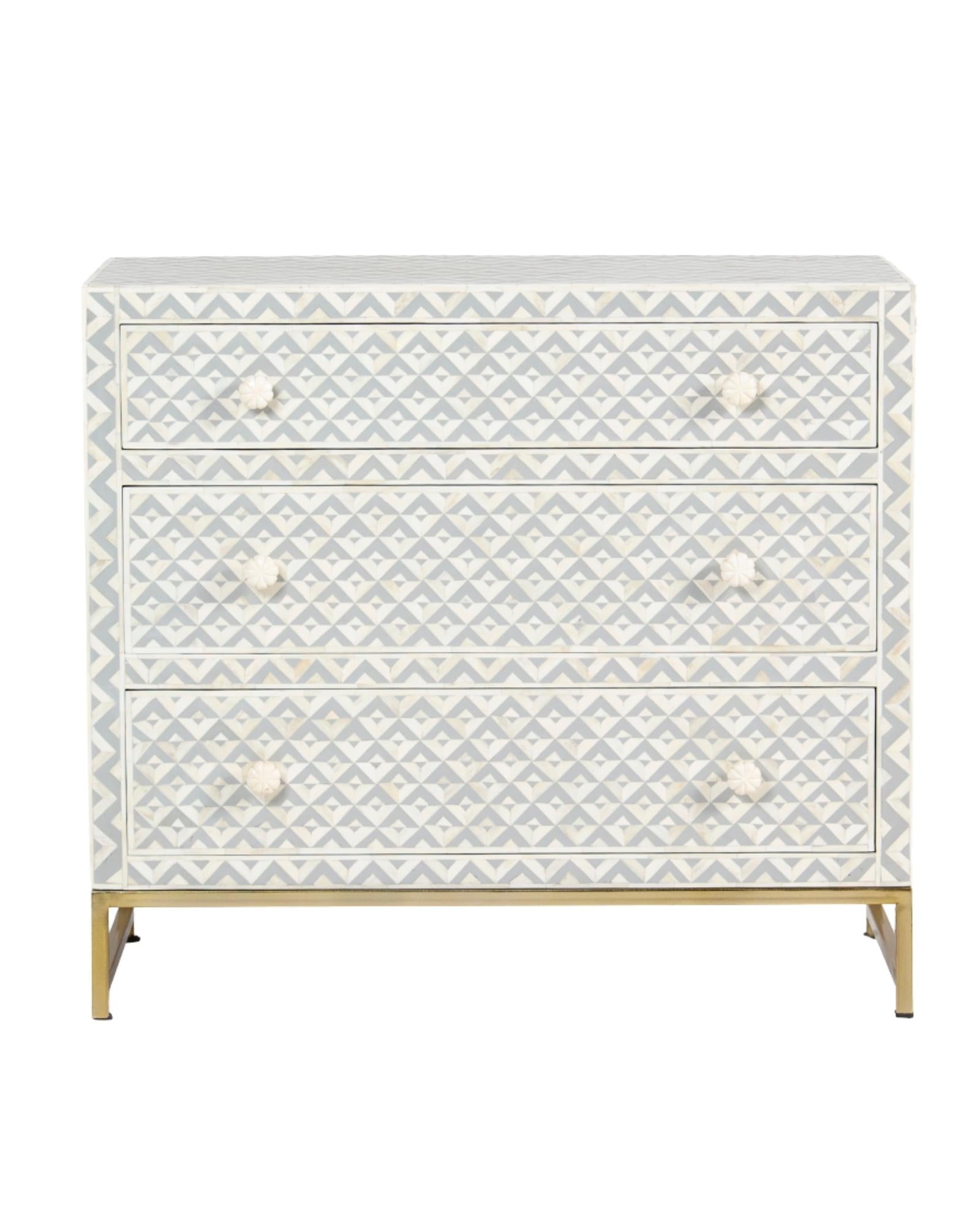 Trikon Chest of Drawers - Grey Bone Inlay by Tabeer Homes