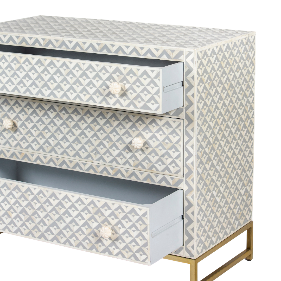 Trikon Chest of Drawers - Grey Bone Inlay by Tabeer Homes