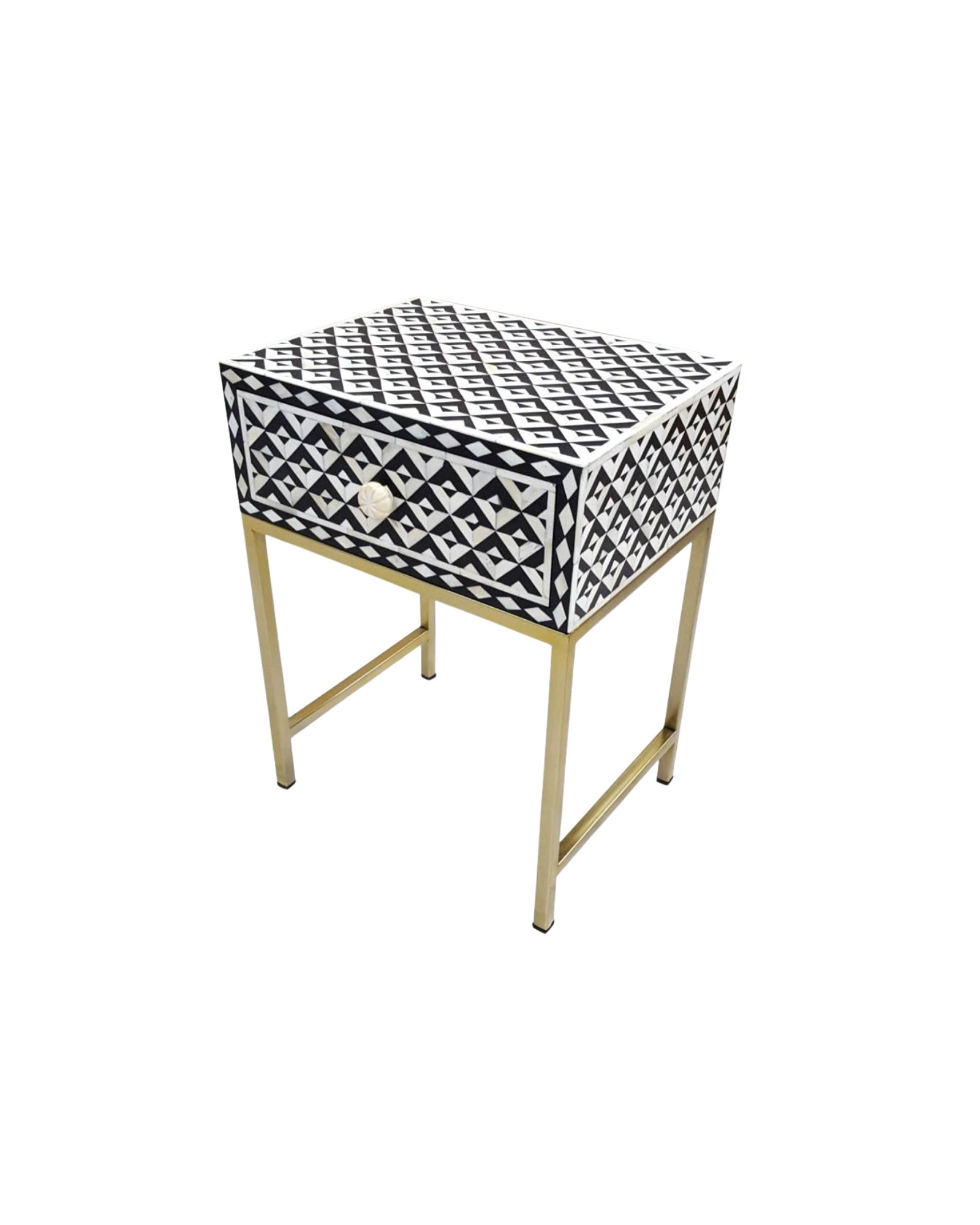 Trikon Side Drawer - Black & White Bone Inlay - Tabeer Homes