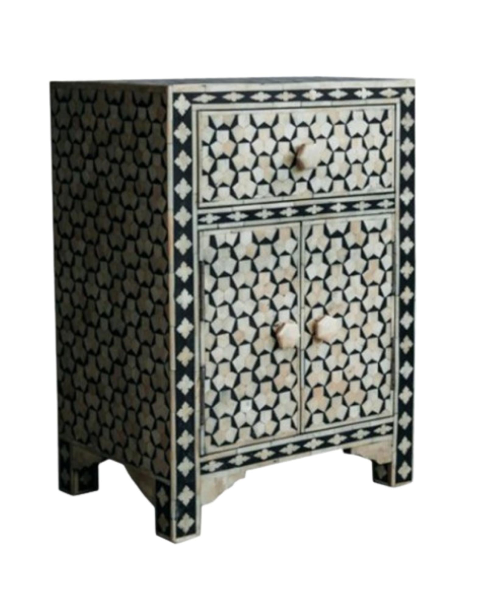 Vaan Side Drawer - Black & White Bone Inlay - Tabeer Homes