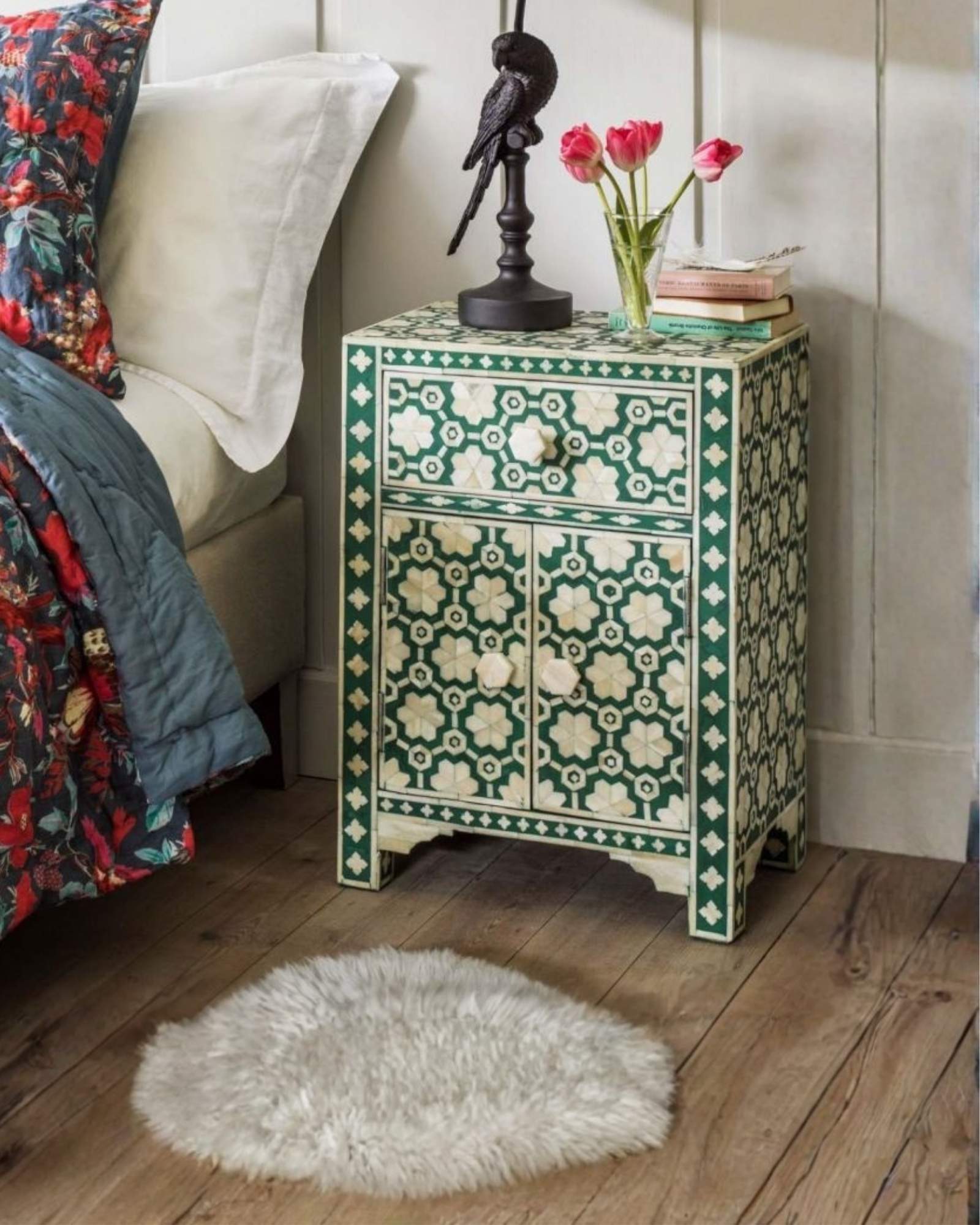 Varg Side Drawer - Green Bone Inlay - Tabeer Homes