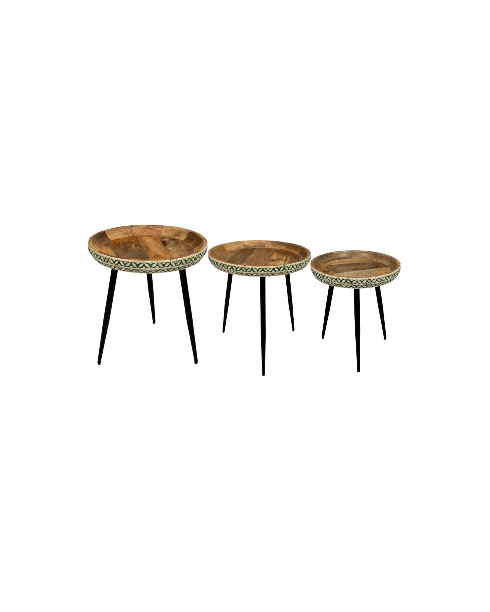 Versa Side Table - Set of 3 Green Bone Inlay 
