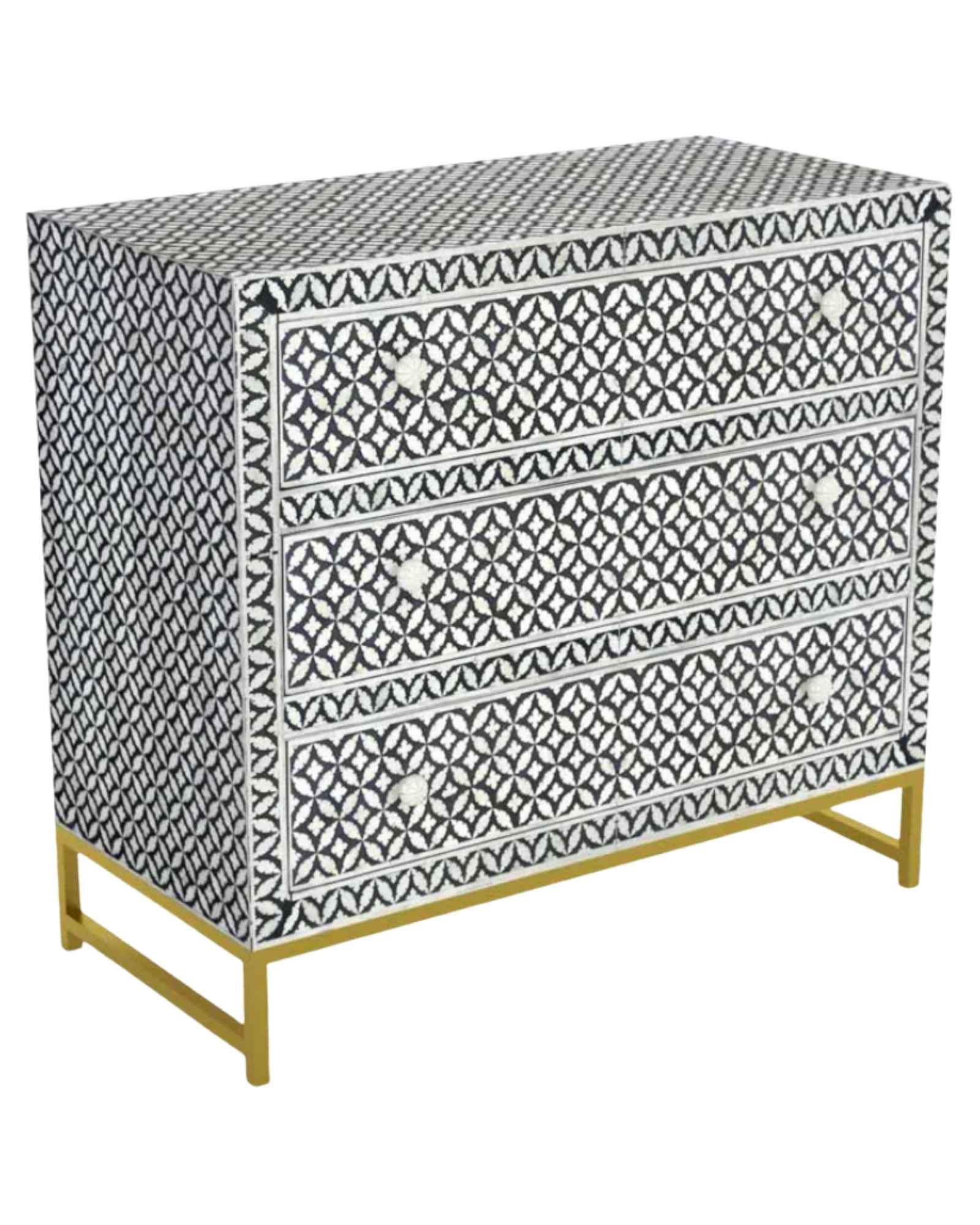 Yasmine Chest of Drawers - Black & White Bone Inlay - Tabeer Homes
