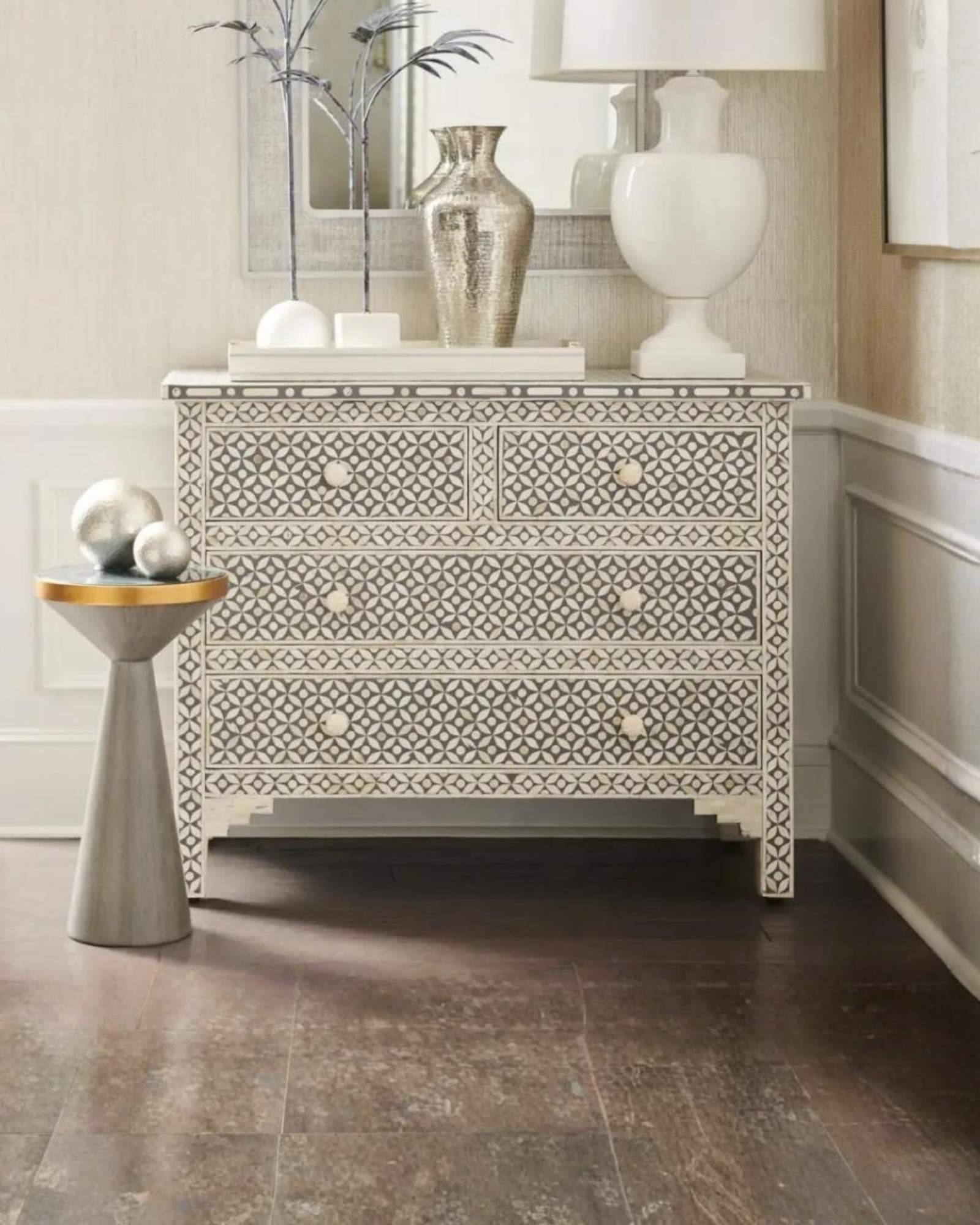 Yasmine Chest of Drawers - Grey Bone Inlay - Tabeer Homes