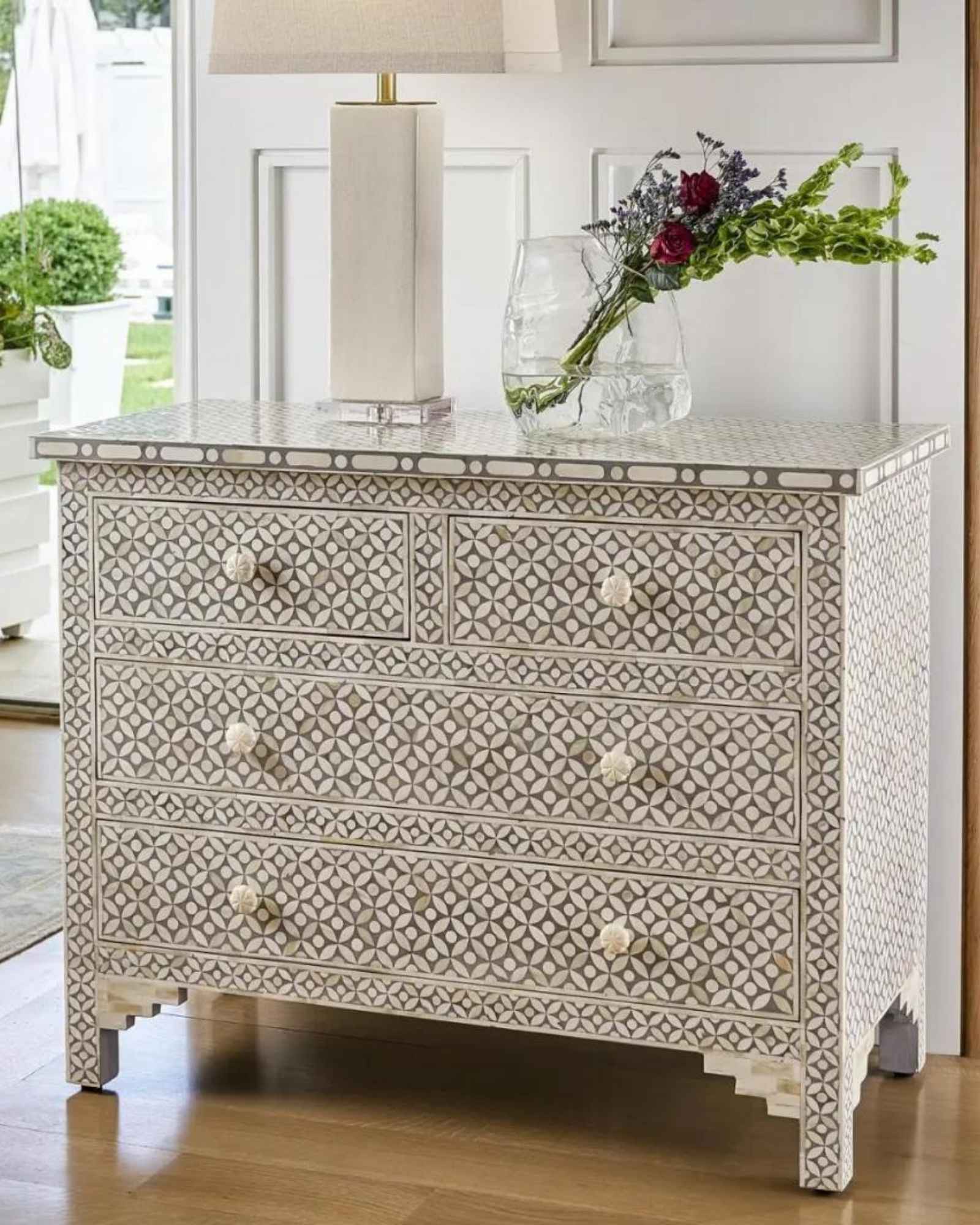 Yasmine Chest of Drawers - Grey Bone Inlay - Tabeer Homes