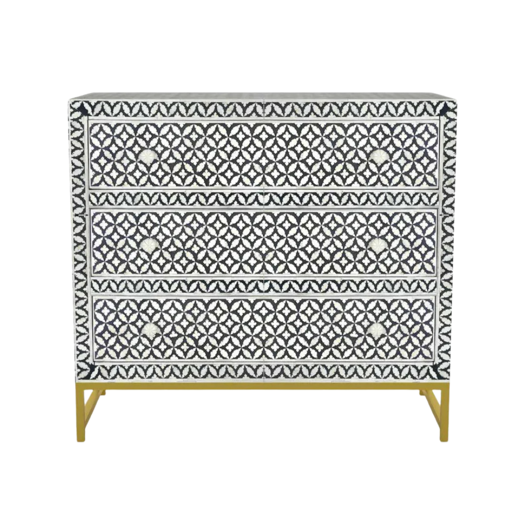 Yasmine Chest of Drawers - Black & White Bone Inlay - Tabeer Homes