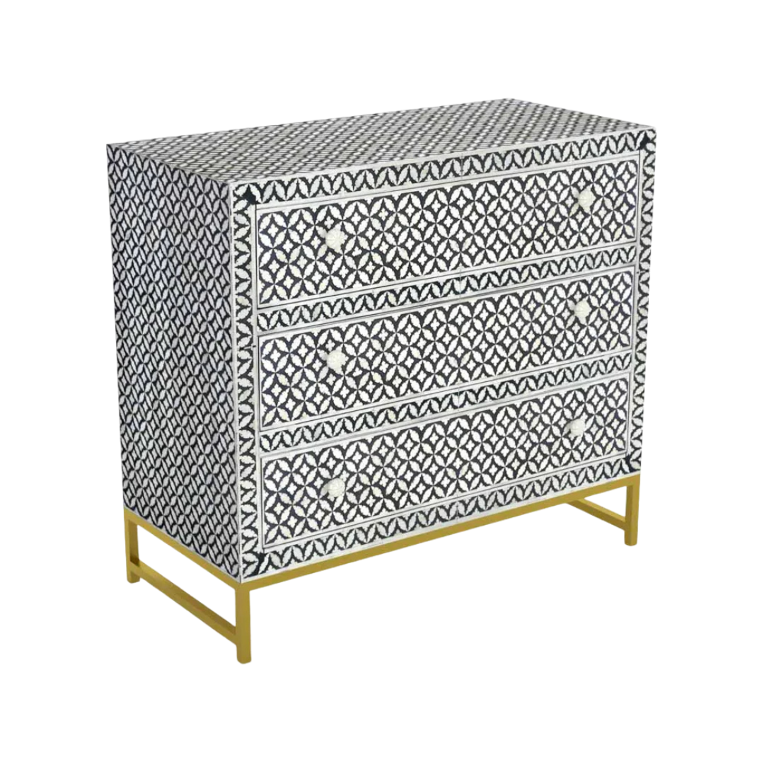 Yasmine Chest of Drawers - Black & White Bone Inlay - Tabeer Homes