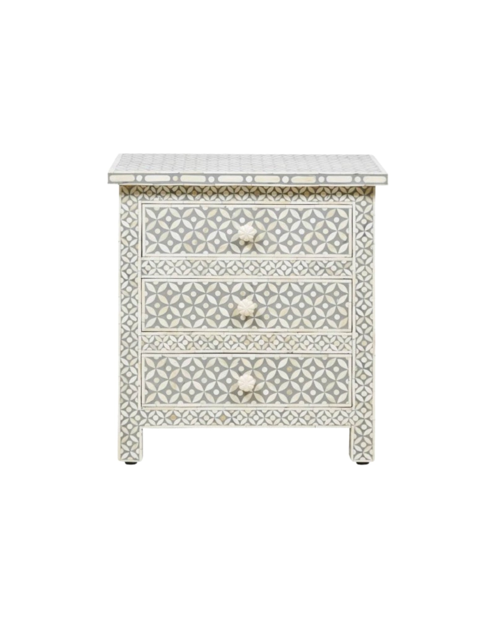 Yasmine Side Drawer - Pale Grey Bone Inlay - Tabeer Homes