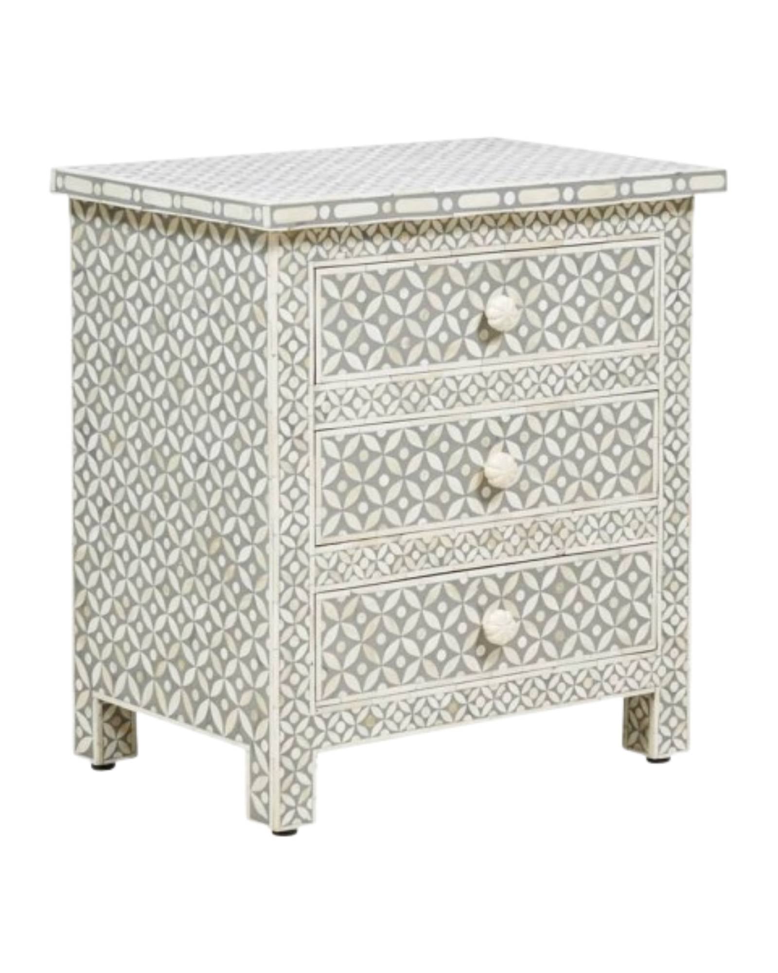Yasmine Side Drawer - Pale Grey Bone Inlay - Tabeer Homes