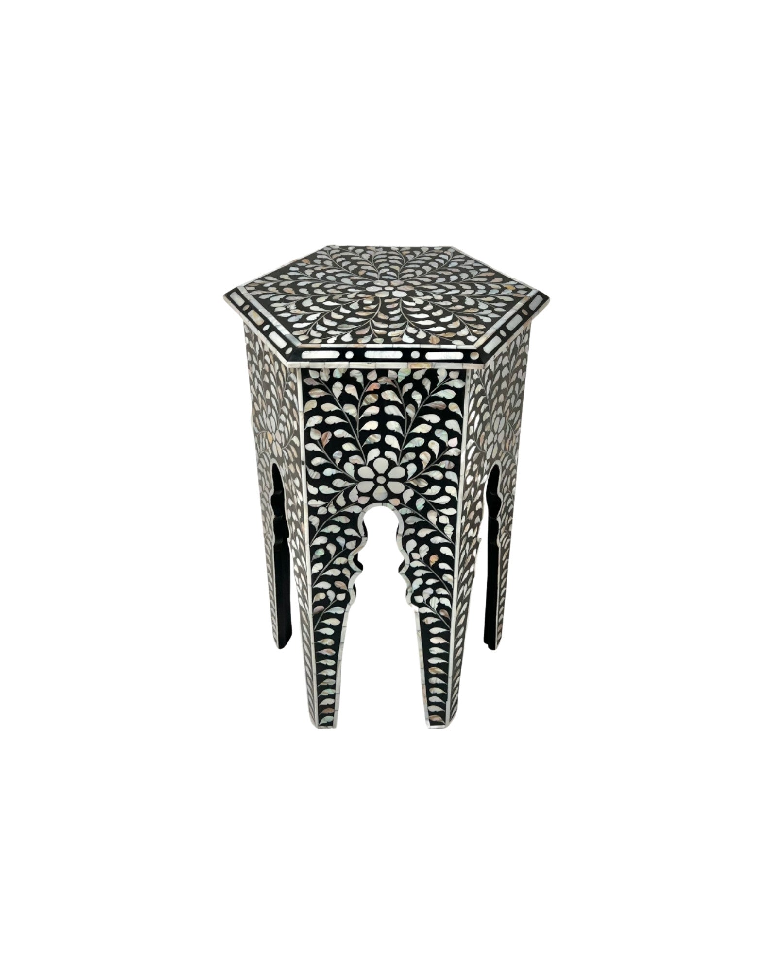 Yasmine Side Table - Black & White Mother of Pearl Inlay - Tabeer Homes