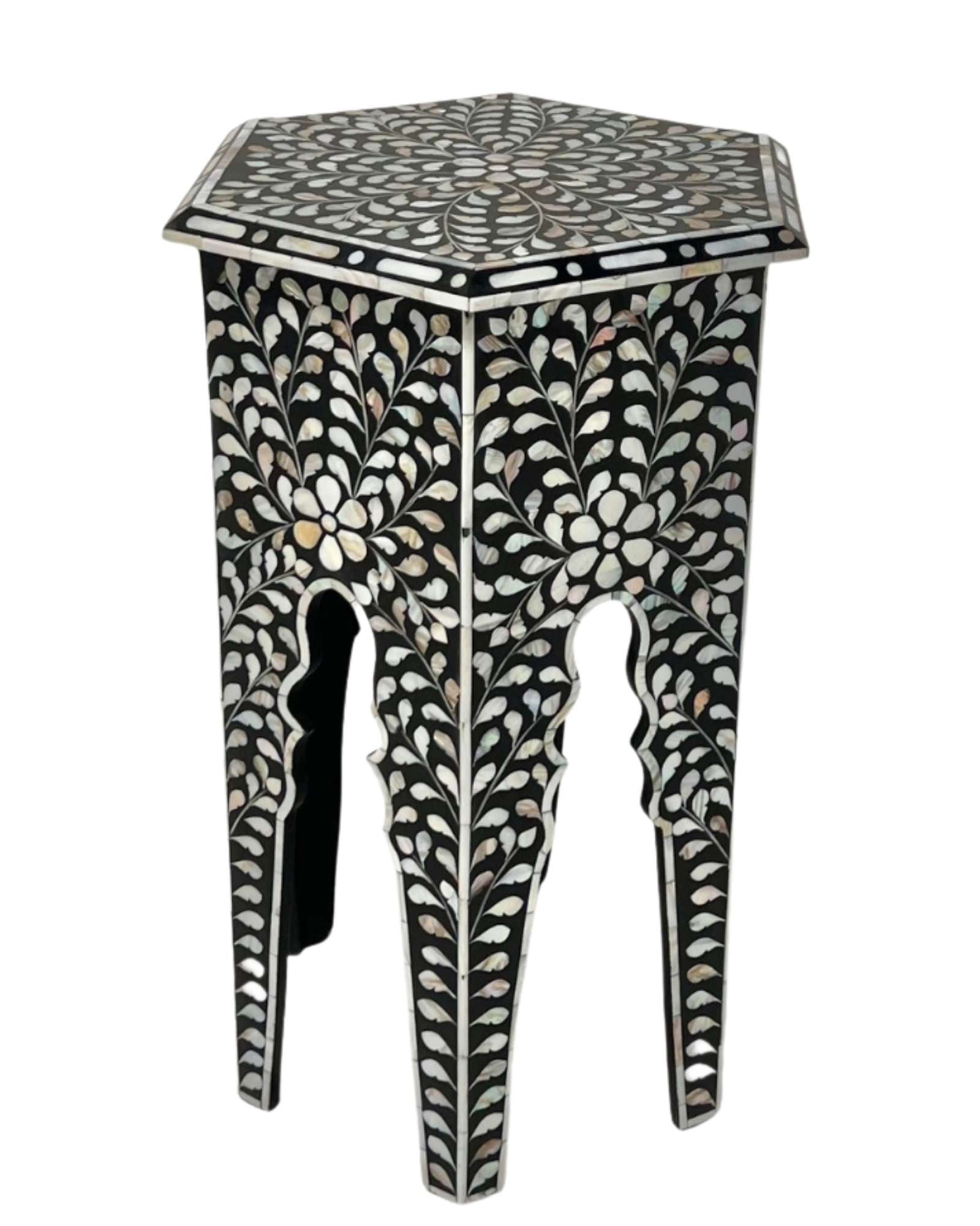 Yasmine Side Table - Black & White Mother of Pearl Inlay - Tabeer Homes