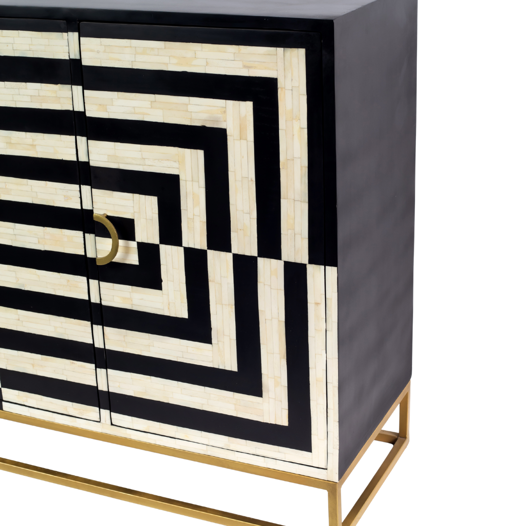 Zuri Cabinet - Black & White Bone Inlay - Tabeer Homes