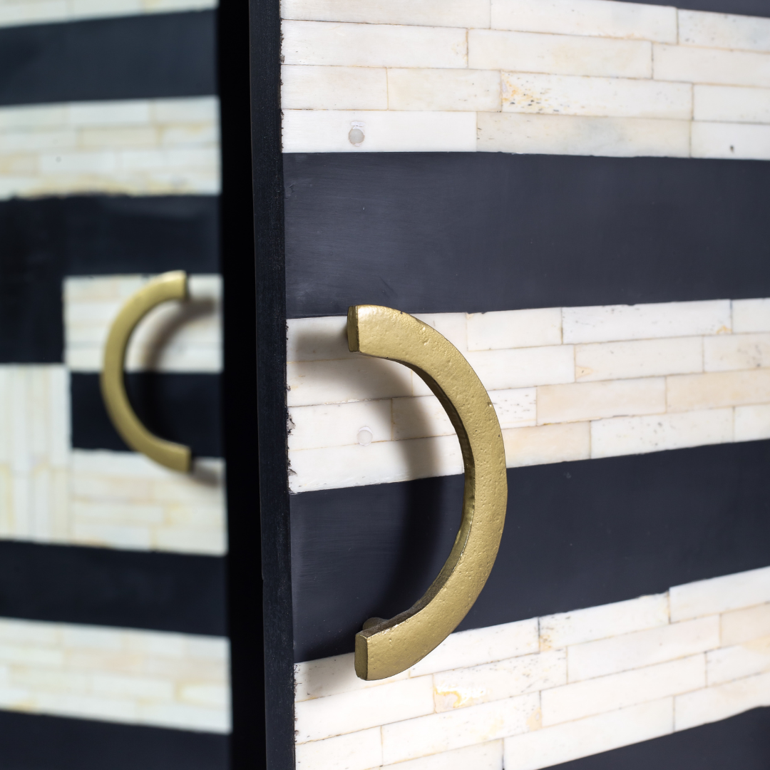 Zuri Cabinet - Black & White Bone Inlay - Tabeer Homes