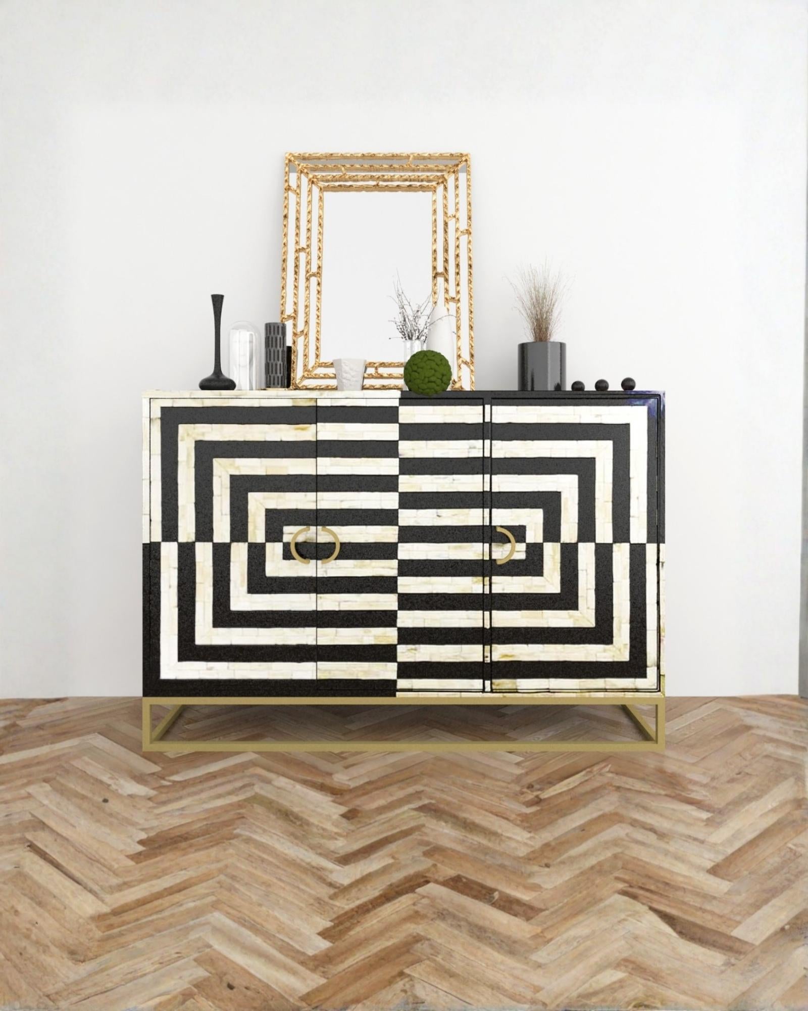 Zuri Cabinet - Black & White Bone Inlay - Tabeer Homes