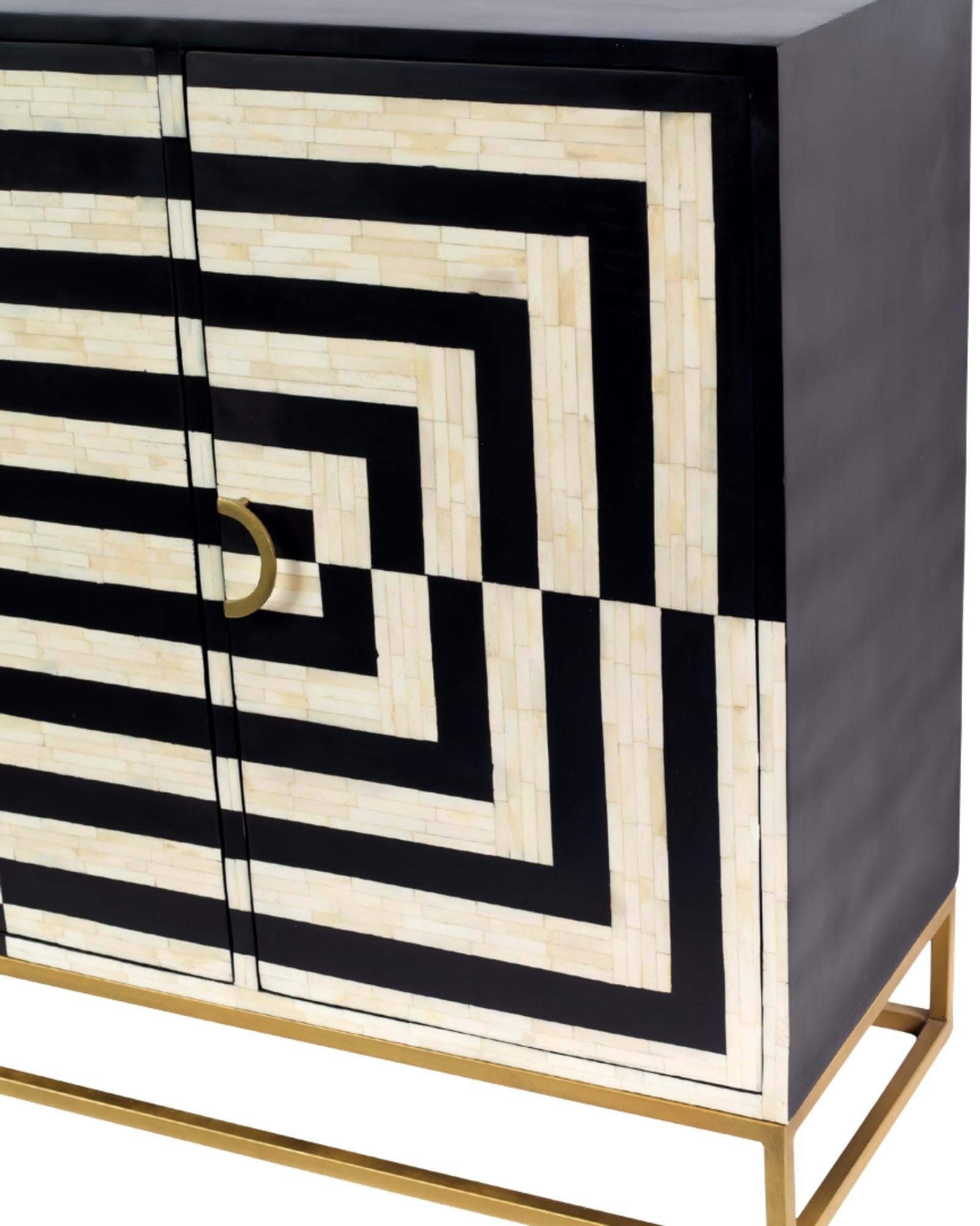Zuri Cabinet - Black & White Bone Inlay - Tabeer Homes
