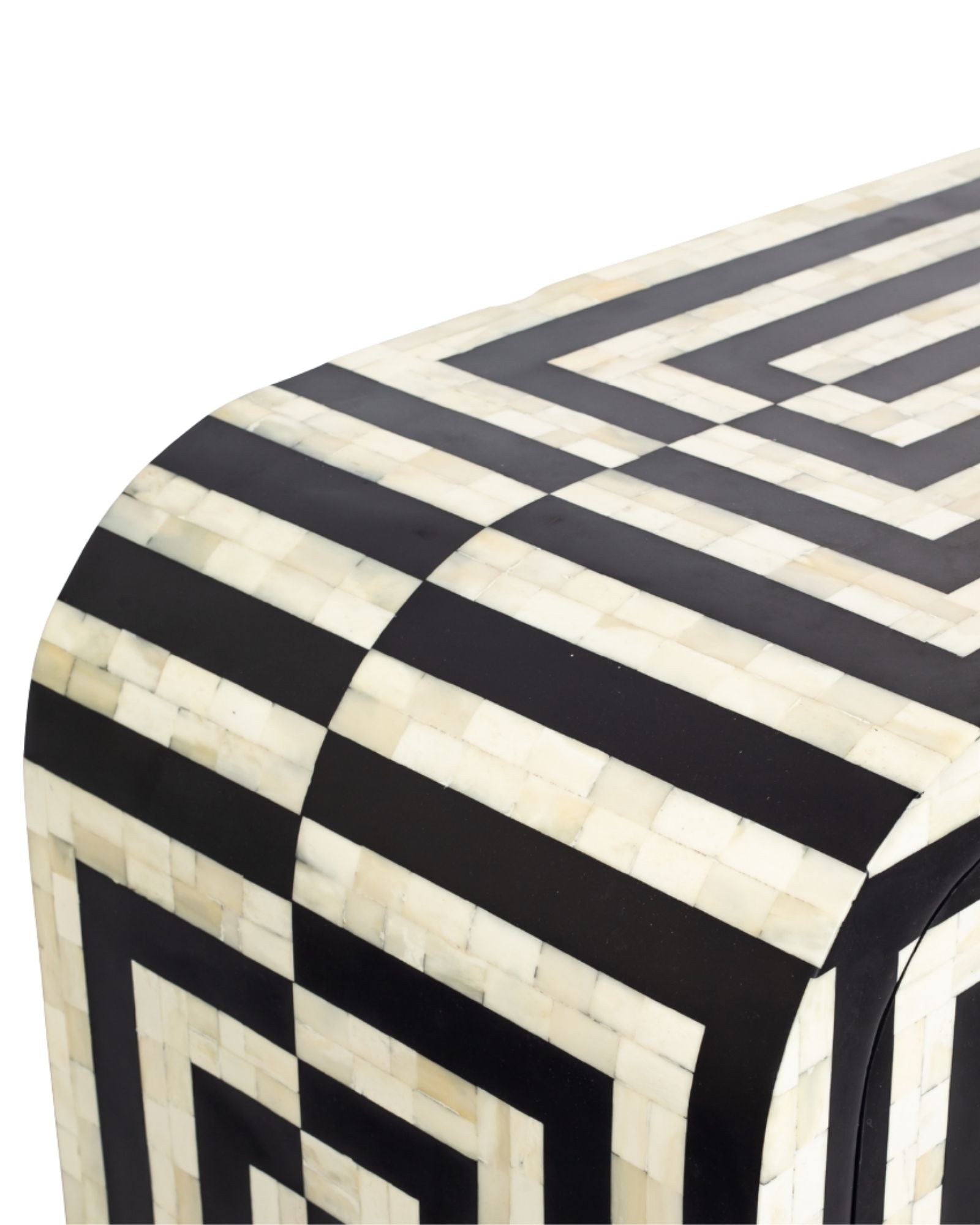 Zuri Striped Chest of Drawers in Black and white bone inlay by Tabeer Homes, featuring 7 drawers.