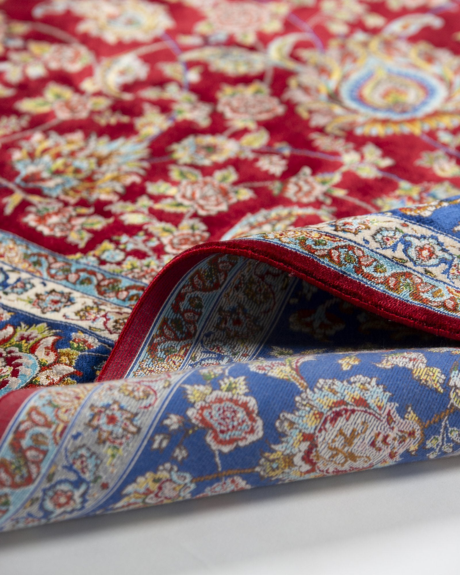 Alessia silk carpet knot density and detail, ruby red 200 x 300 cm - Tabeer Homes Dubai