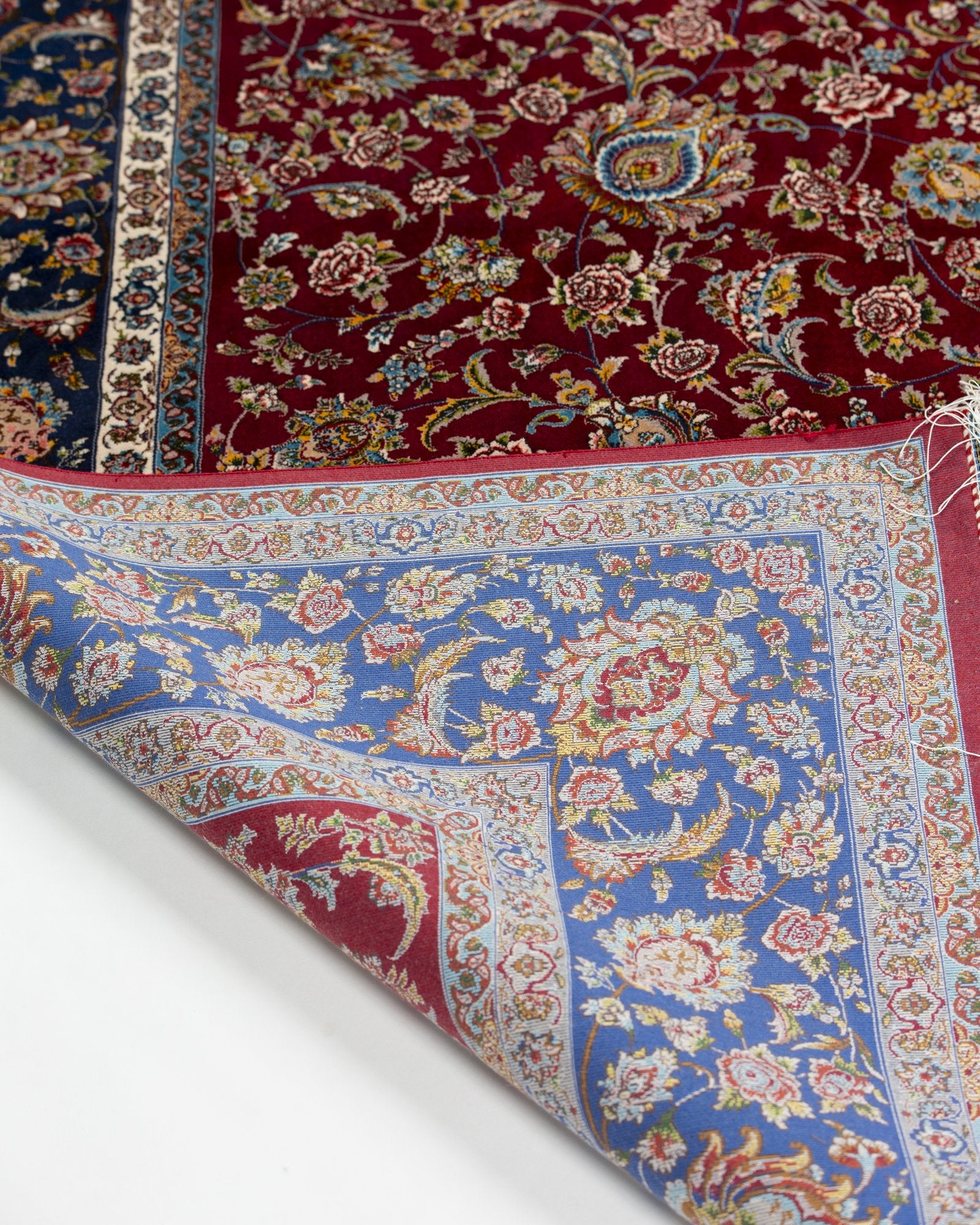 Alessia Persian silk rug corner motif detail in ruby red, 200 x 300 cm - Tabeer Homes Dubai