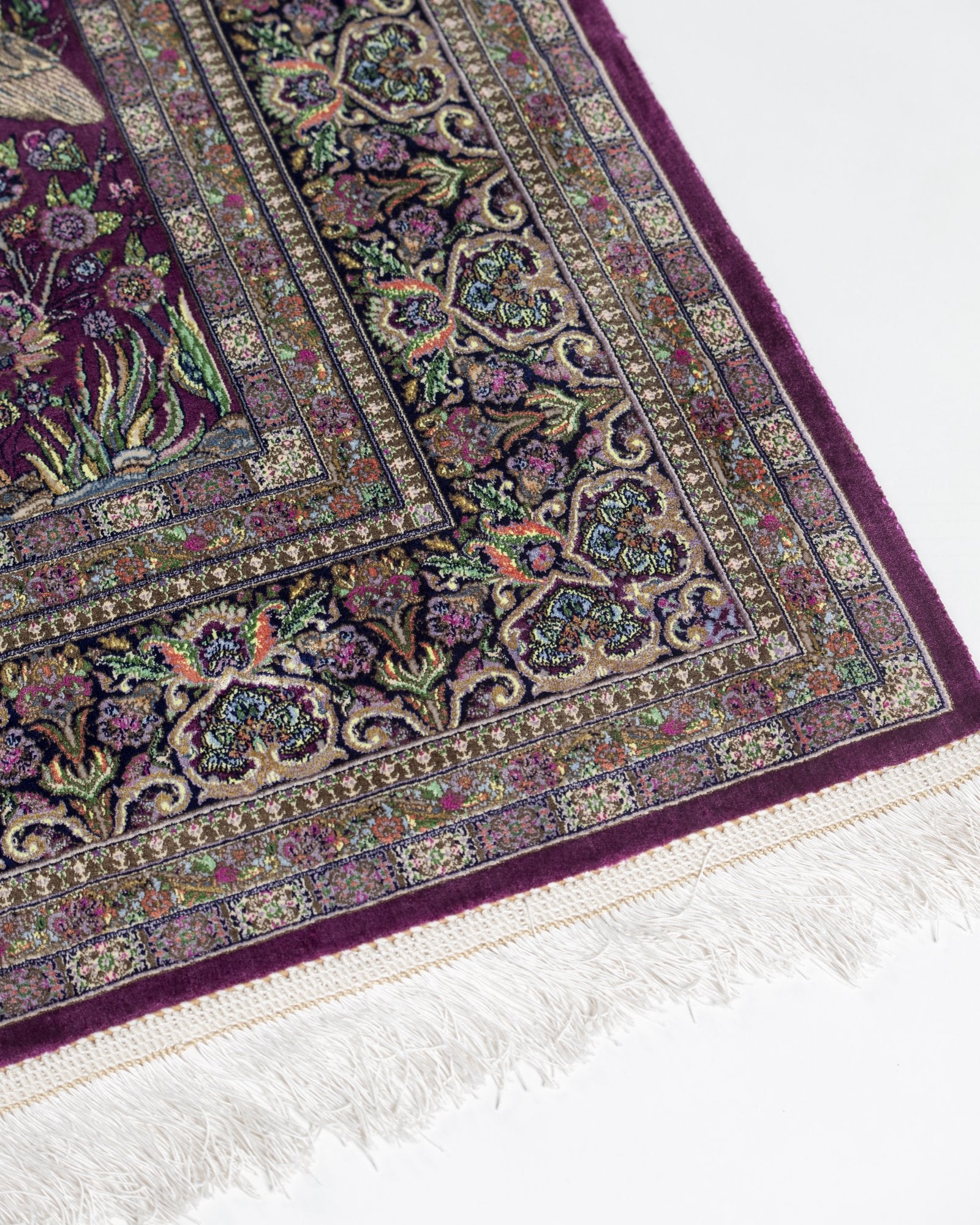 Anahita Persian silk and wool carpet full angled view, aubergine 225x150 cm - Tabeer Homes Dubai