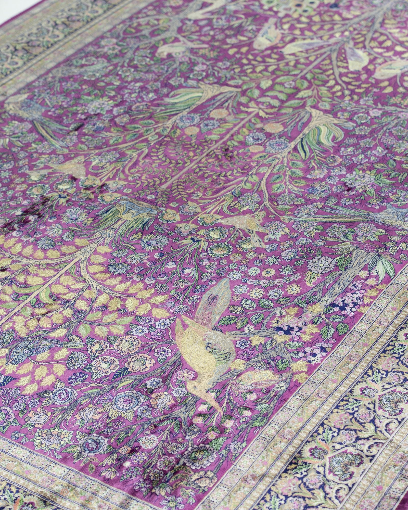 Anahita Persian silk and wool carpet reverse and selvedge detail, aubergine 225x150 cm - Tabeer Homes Dubai