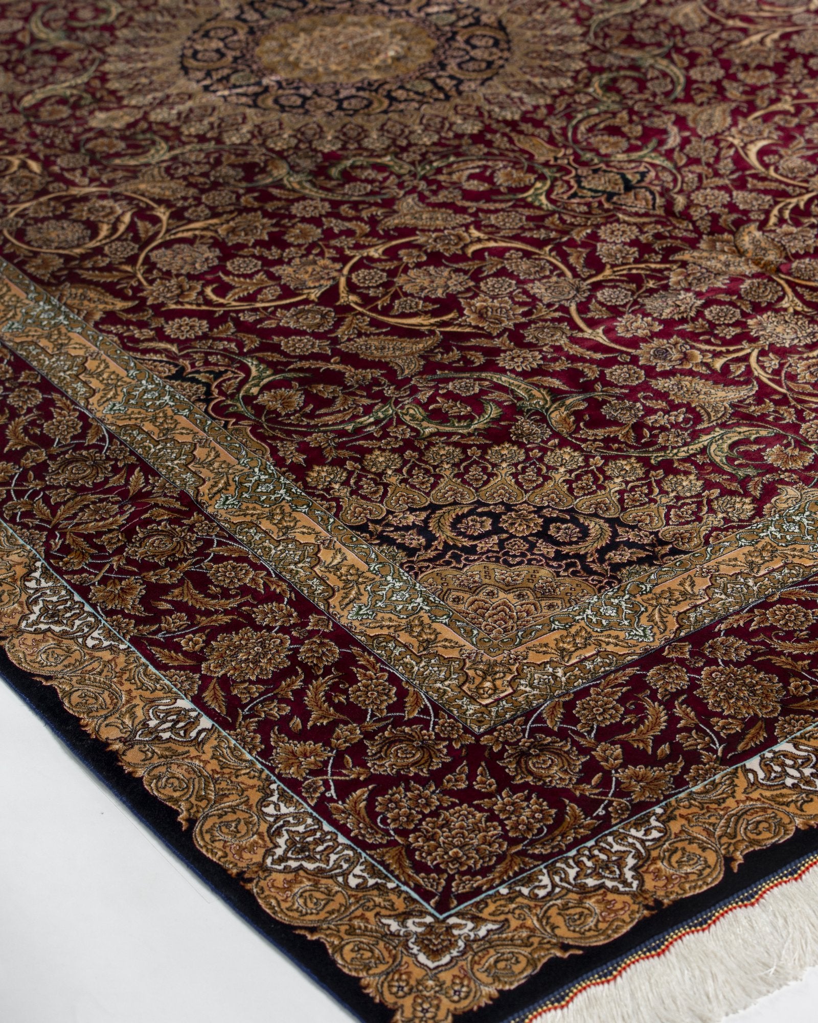 Ardeshir Persian silk carpet design detail in burgundy, 200 x 300 cm - Tabeer Homes Dubai