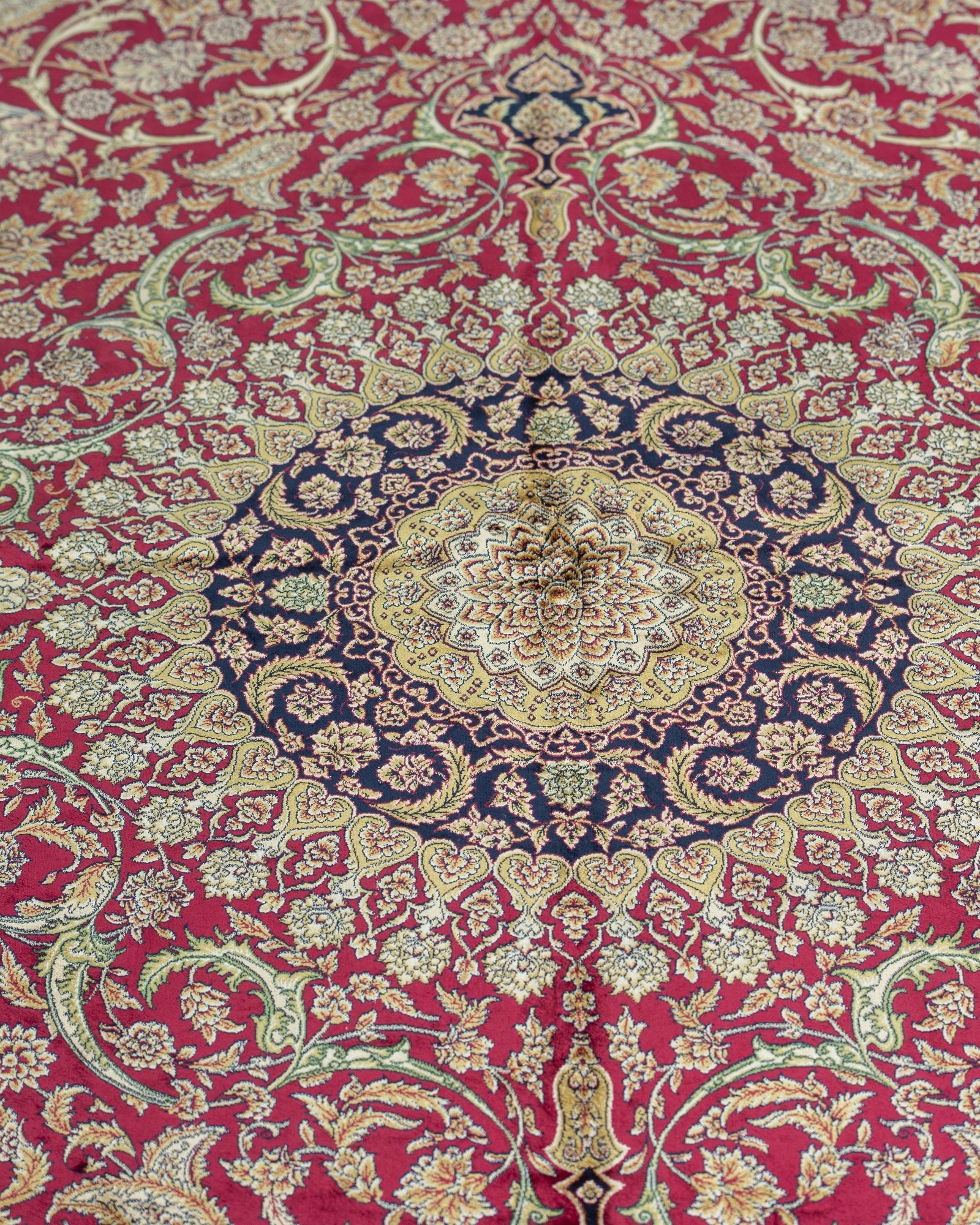 Ardeshir silk carpet floral motif close-up in burgundy, 200 x 300 cm - Tabeer Homes Dubai