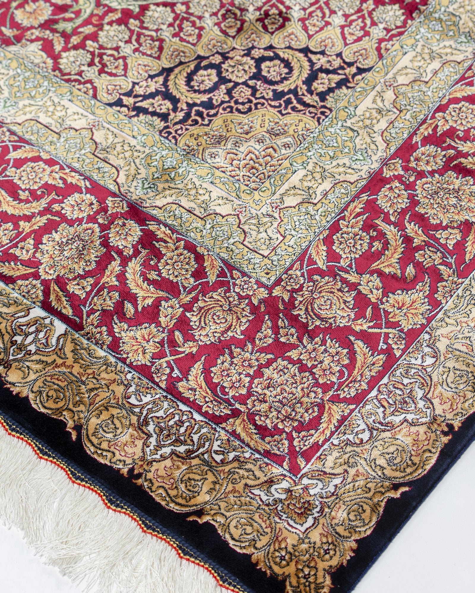 Ardeshir Persian silk rug edge binding and back detail, burgundy 200 x 300 cm - Tabeer Homes Dubai