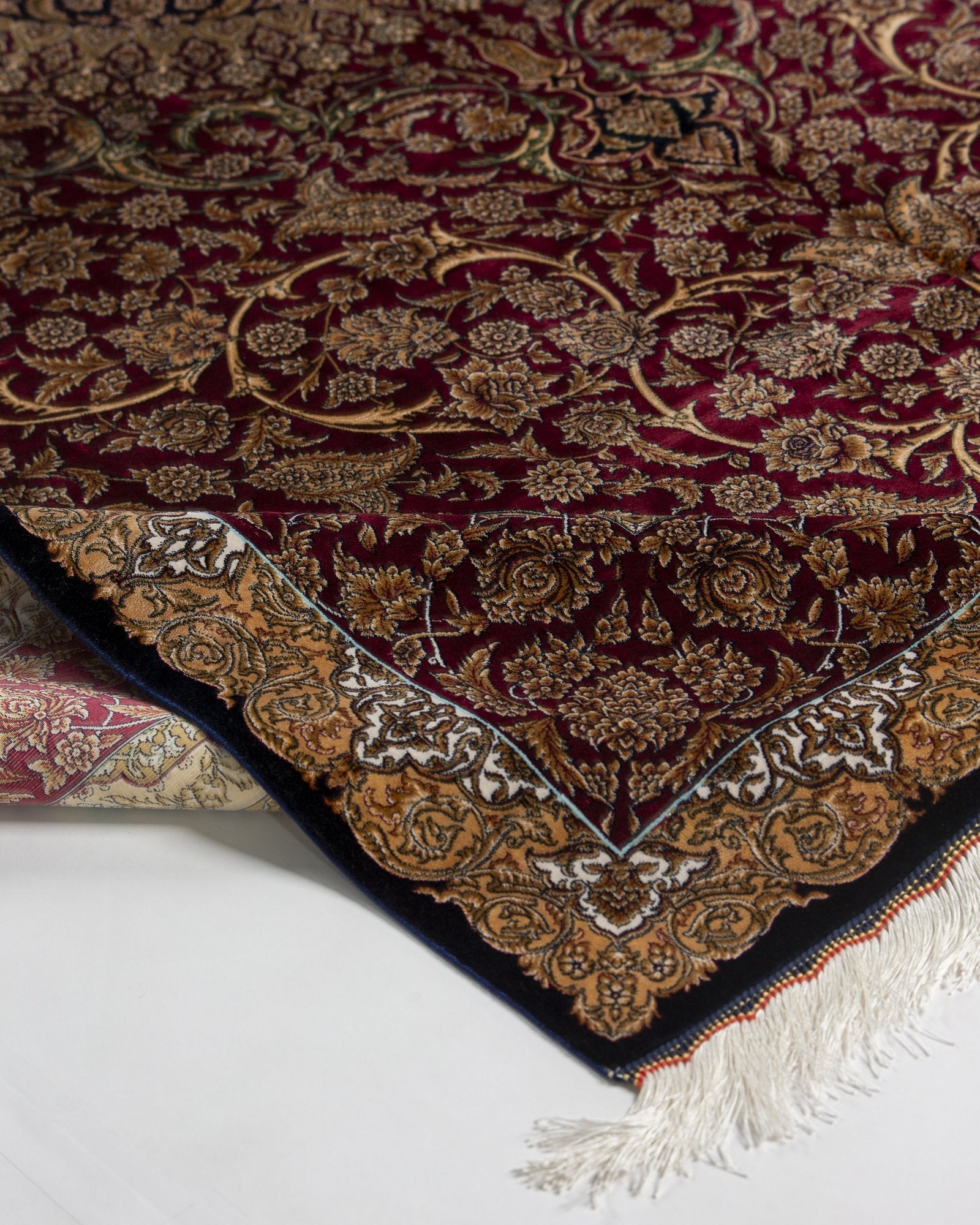 Ardeshir silk carpet spandrel and guard border in burgundy, 200 x 300 cm - Tabeer Homes Dubai