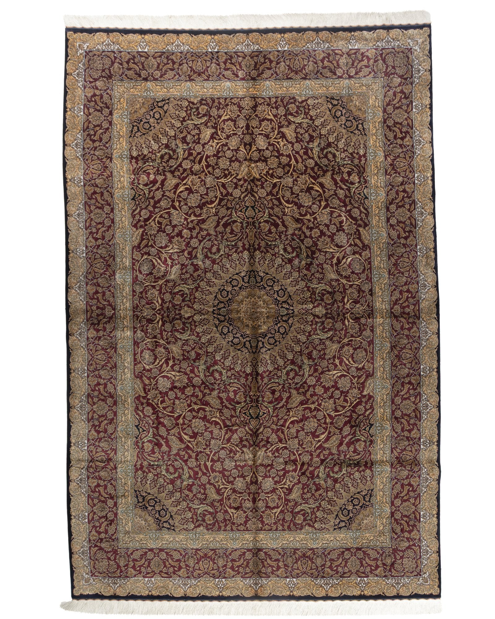 Ardeshir Persian silk carpet 200 x 300 cm in burgundy, full overhead view - Tabeer Homes Dubai