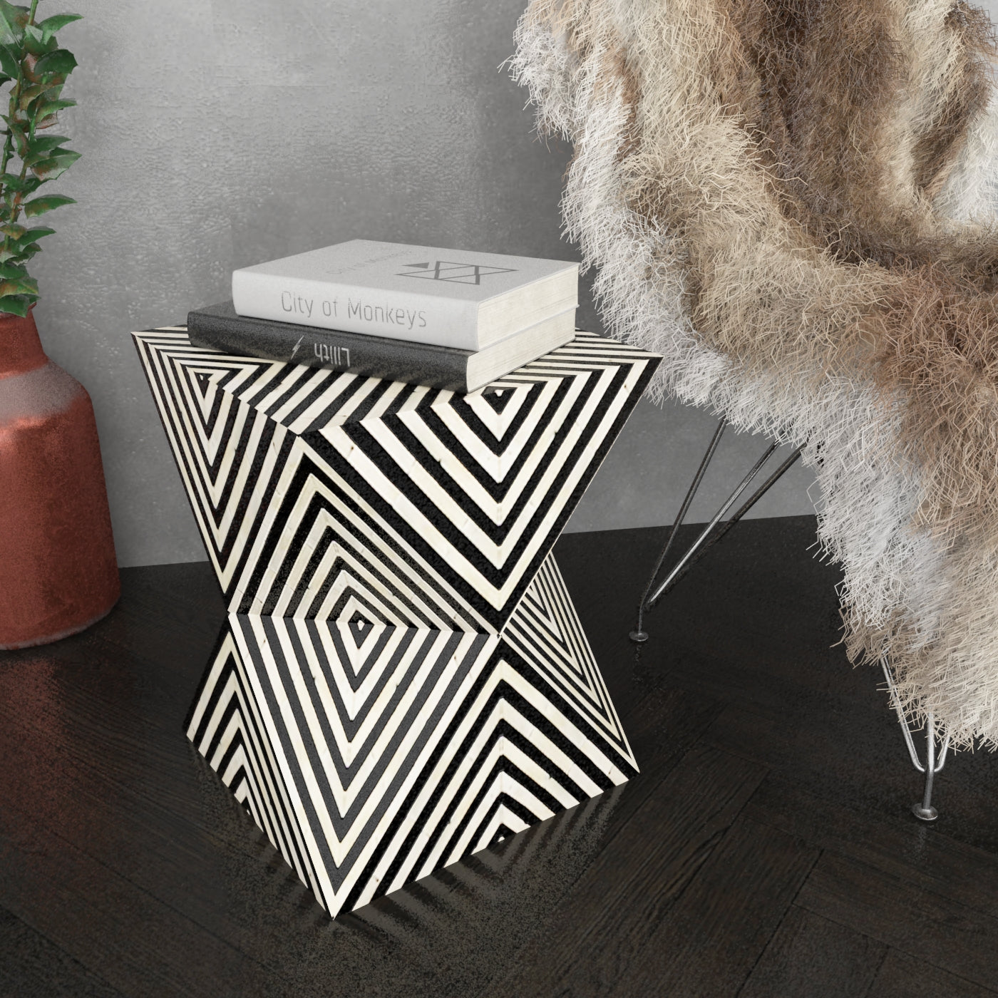 Athaar Side Table - Black & White Bone Inlay