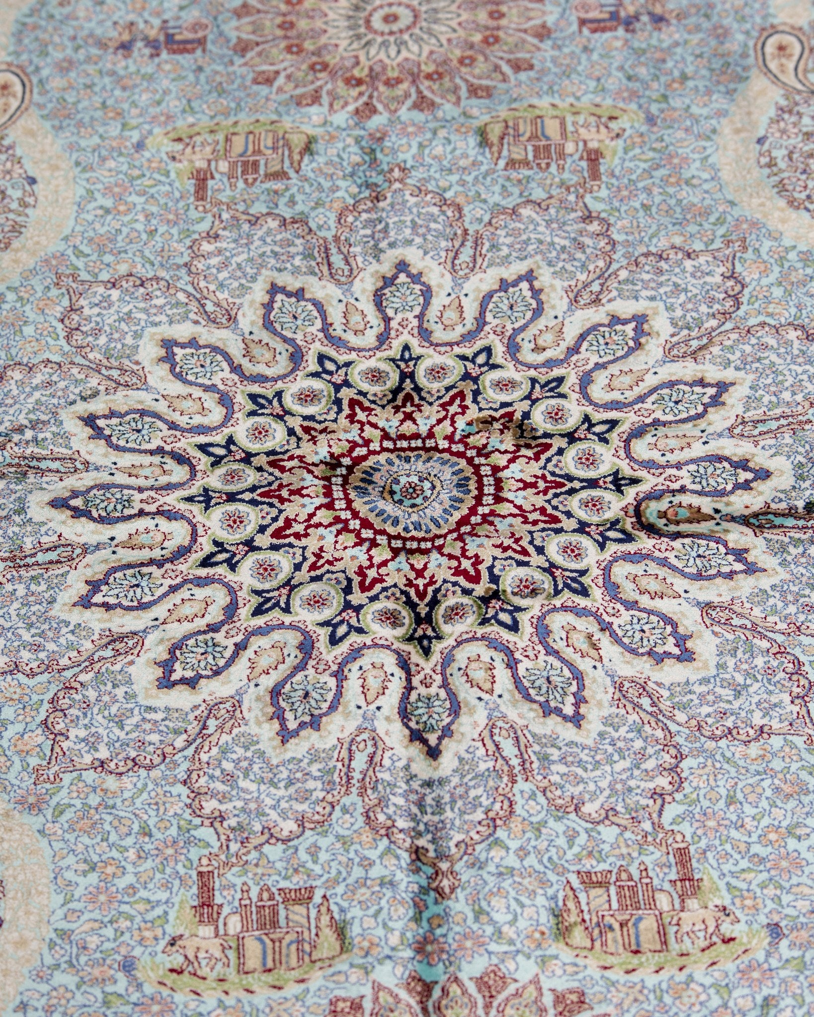 Banafsheh silk rug medallion detail