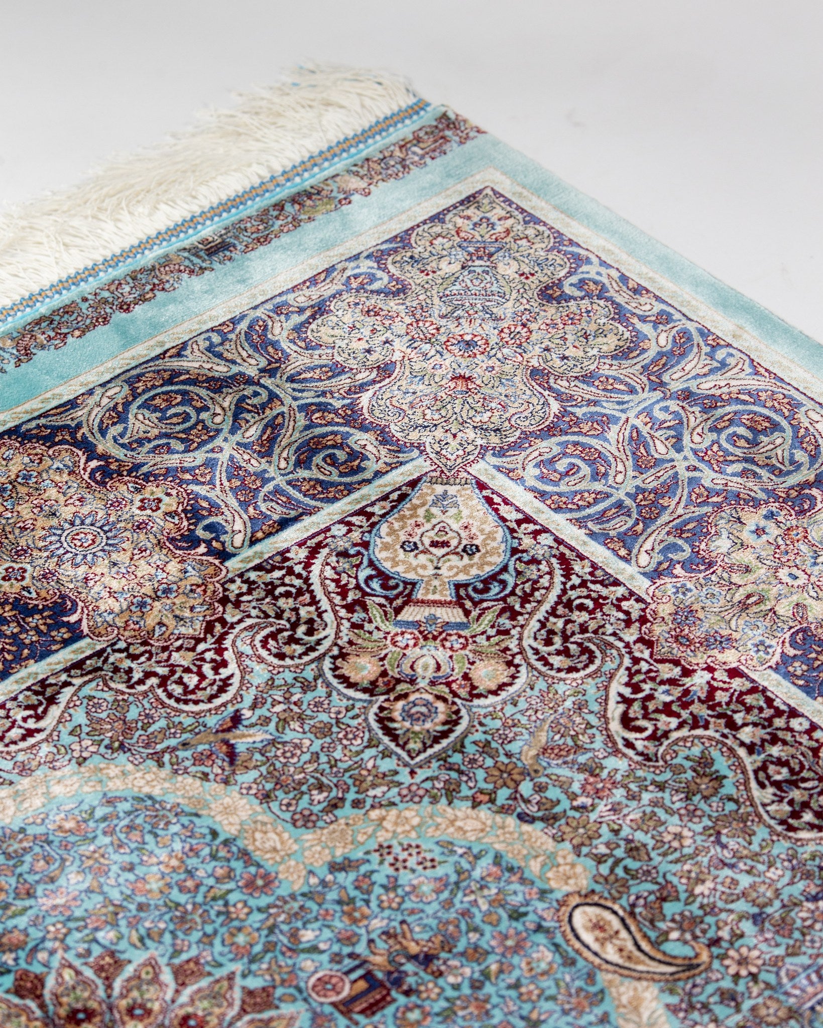 Corner detail of the Banafsheh silk rug