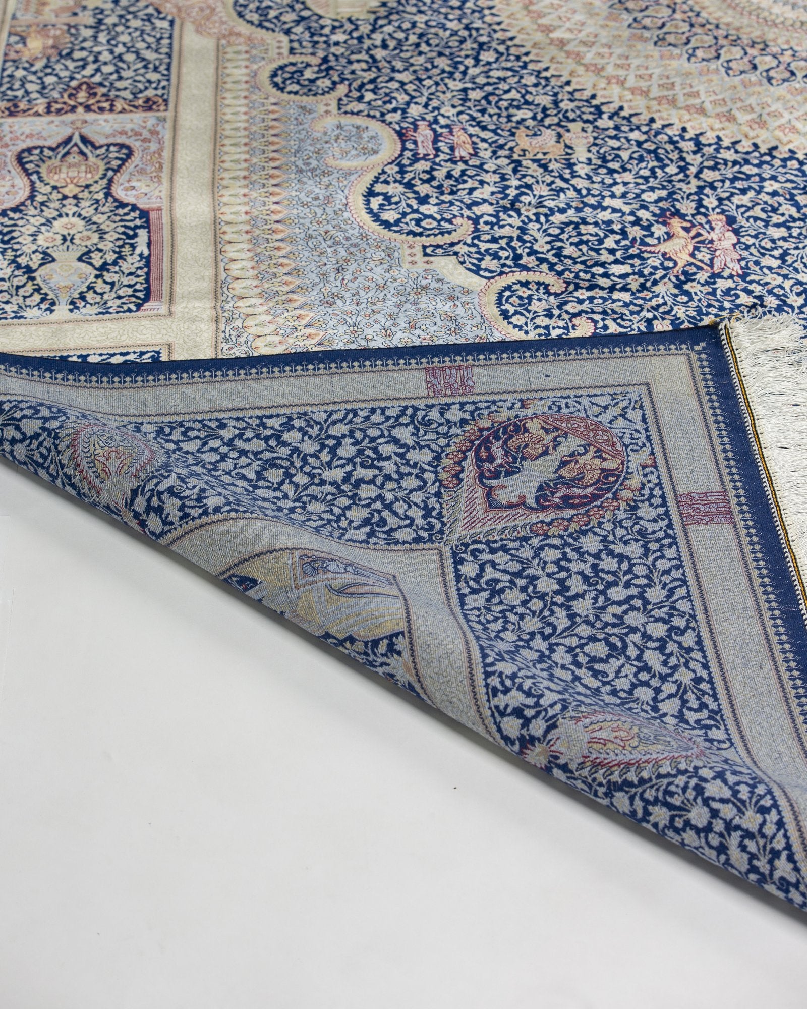 Behnaz Persian silk rug side view showing depth of colour, cornflower blue 200 x 300 cm - Tabeer Homes Dubai